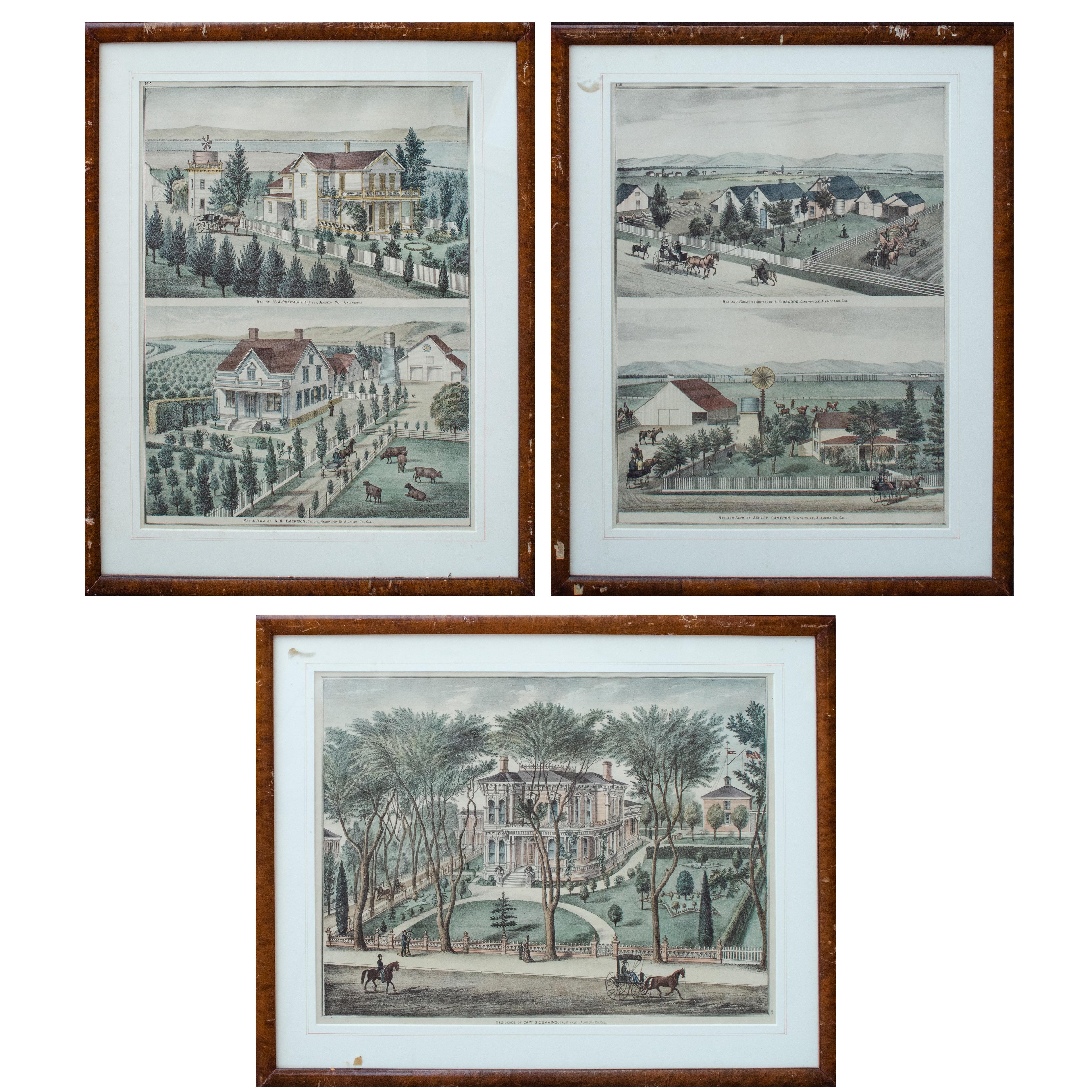 Thompson and West Figurative Print - Three 19th c. Thompson & West California Architecture Lithographs