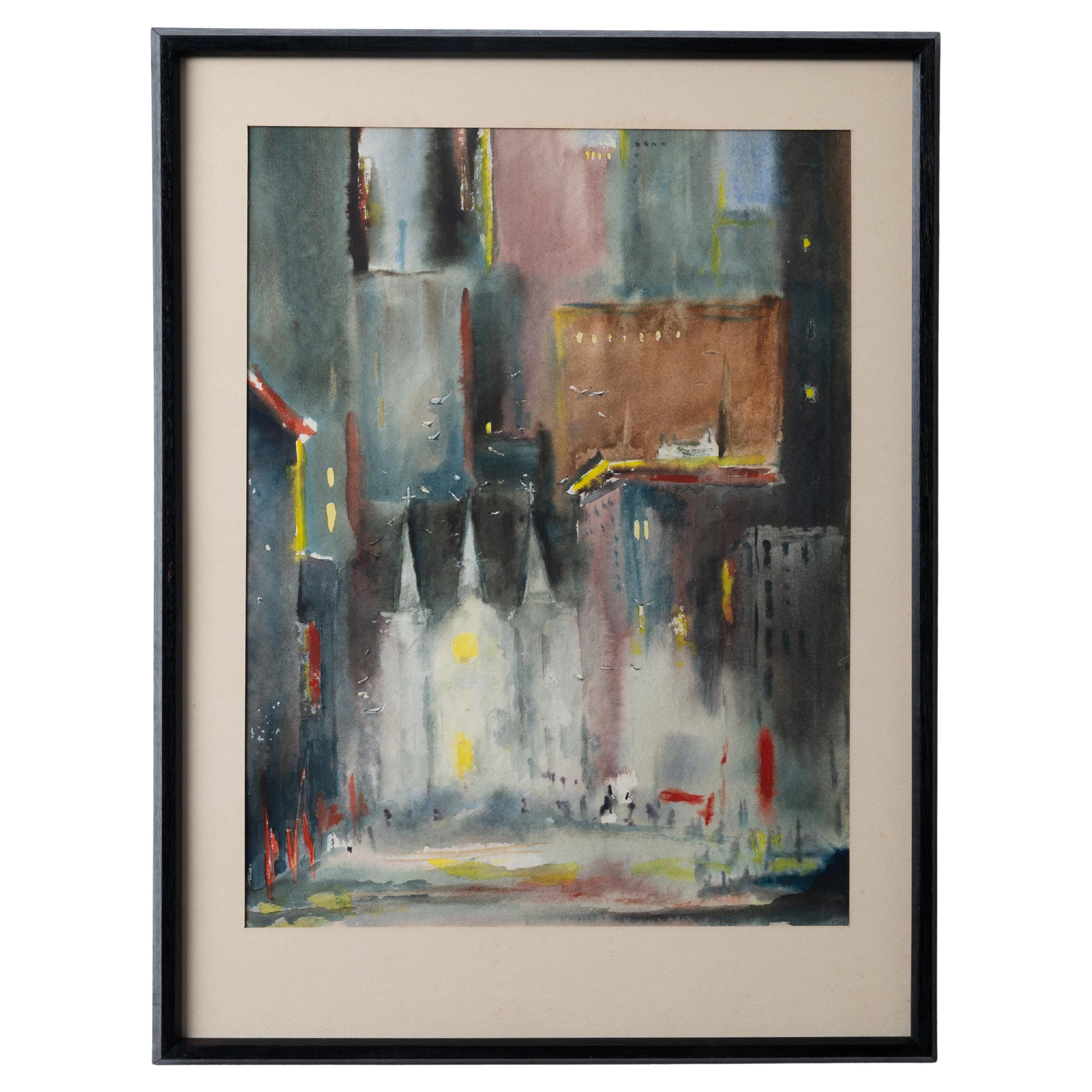 Aquarelle du paysage urbain de Church's en vente