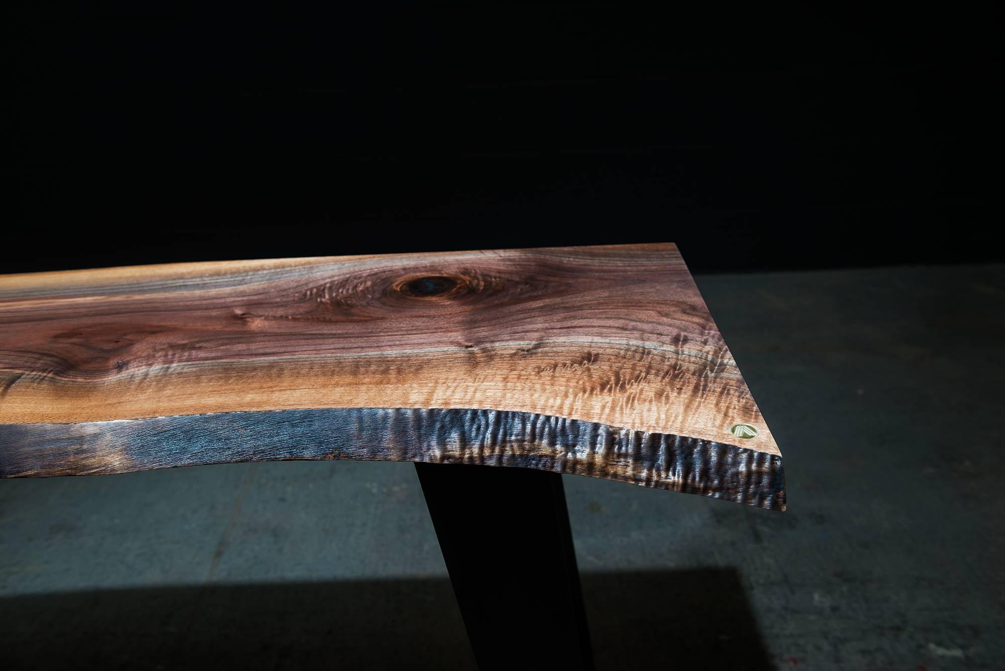Organic Modern Thompson Console Table by Ambrozia, Live Edge Walnut, Blackened Steel (72L)