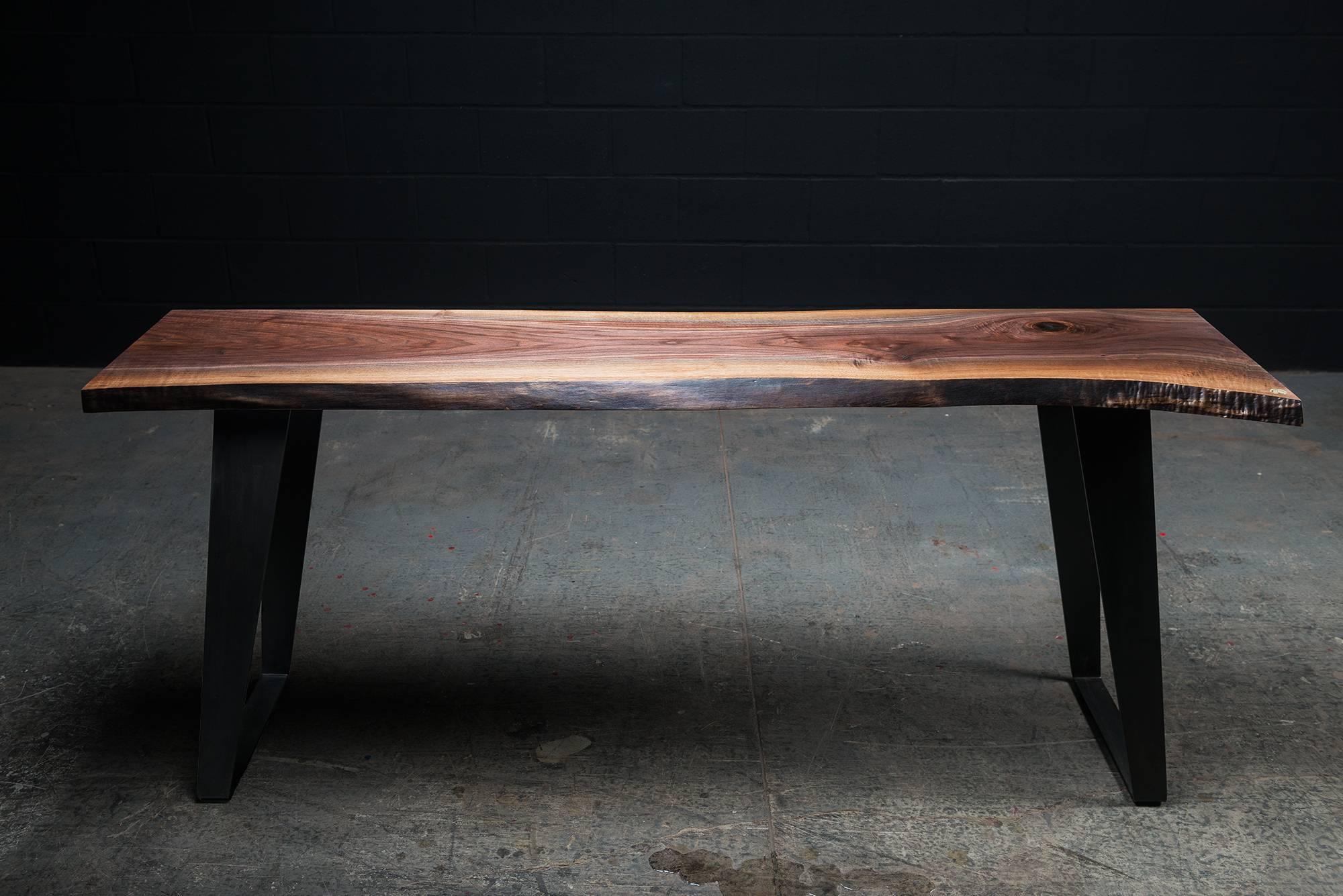 Canadian Thompson Console Table by Ambrozia, Live Edge Walnut, Blackened Steel (72L) For Sale