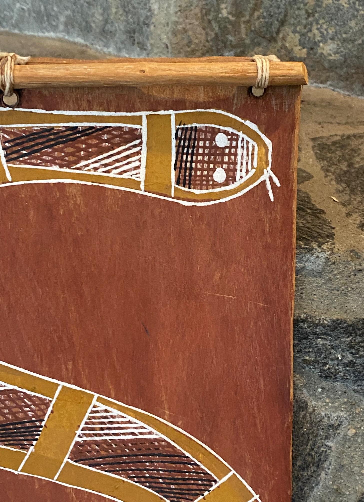 Thompson Yulidjirri Arte indigena aborigena australiana Pittura originale su corteccia in vendita 1
