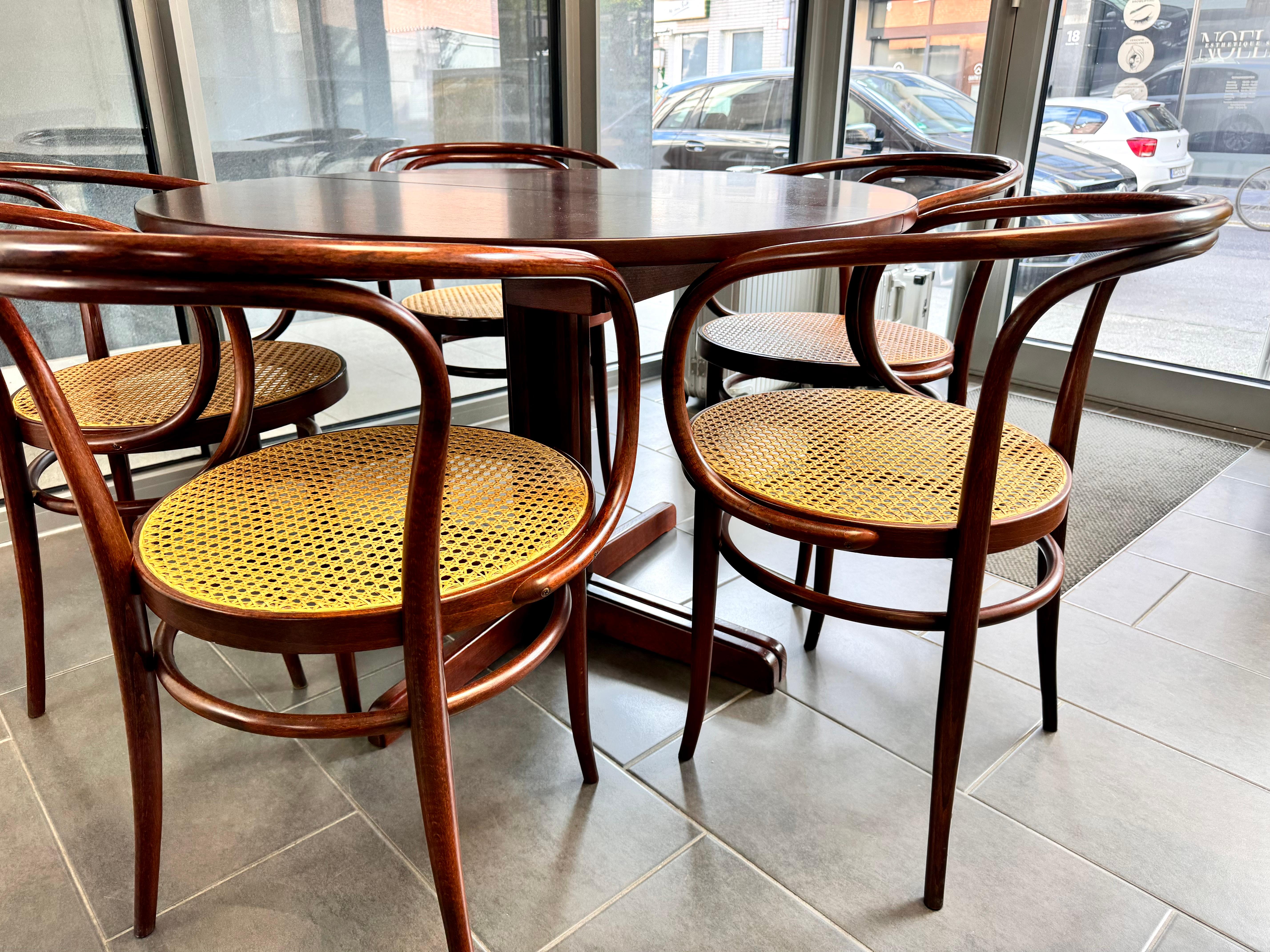 Thonet 209 Bentwood Armchairs with Extendable Round Dining Table Mid-Century For Sale 2