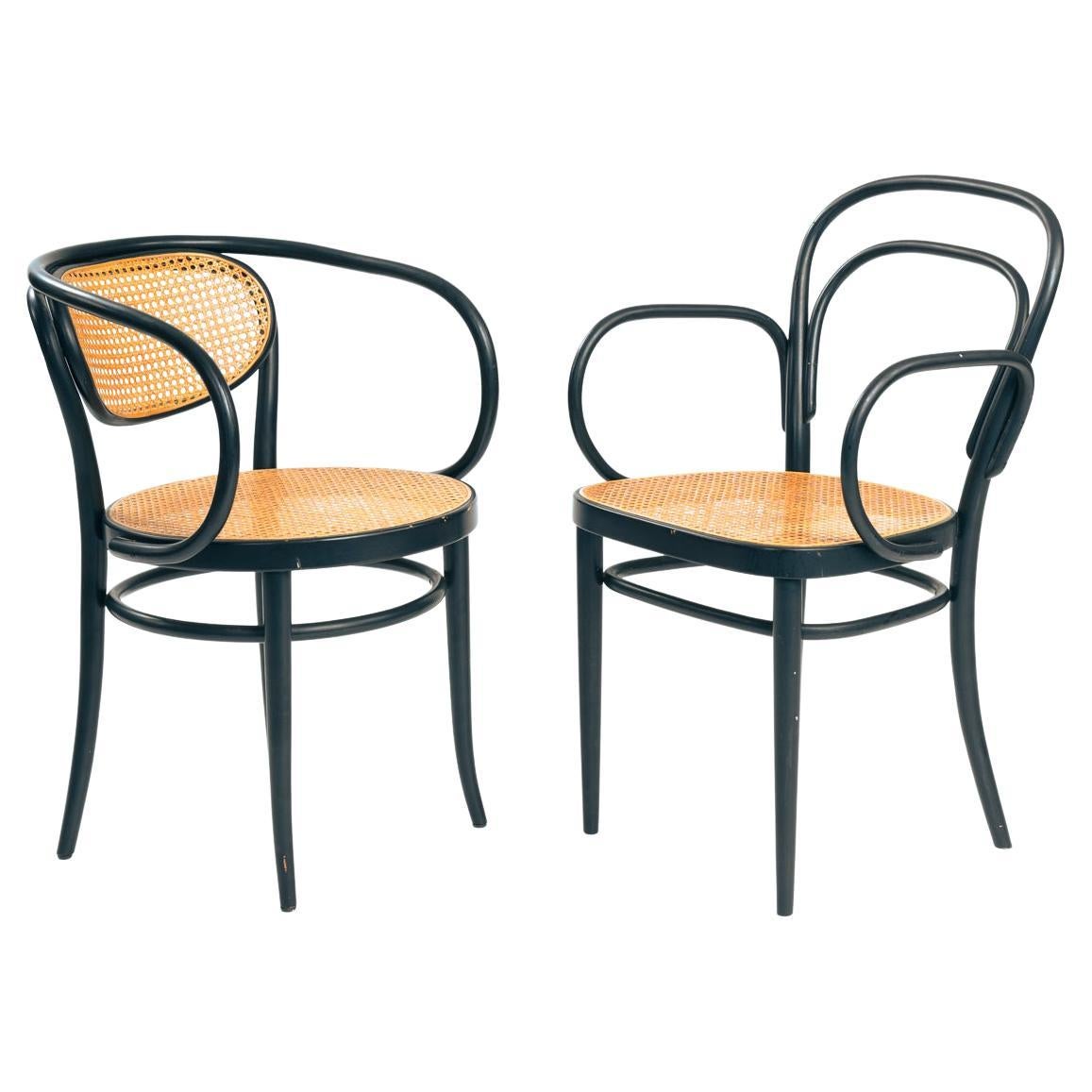 Thonet 210R & 214RF beech bentwood webbing chairs, set of 2