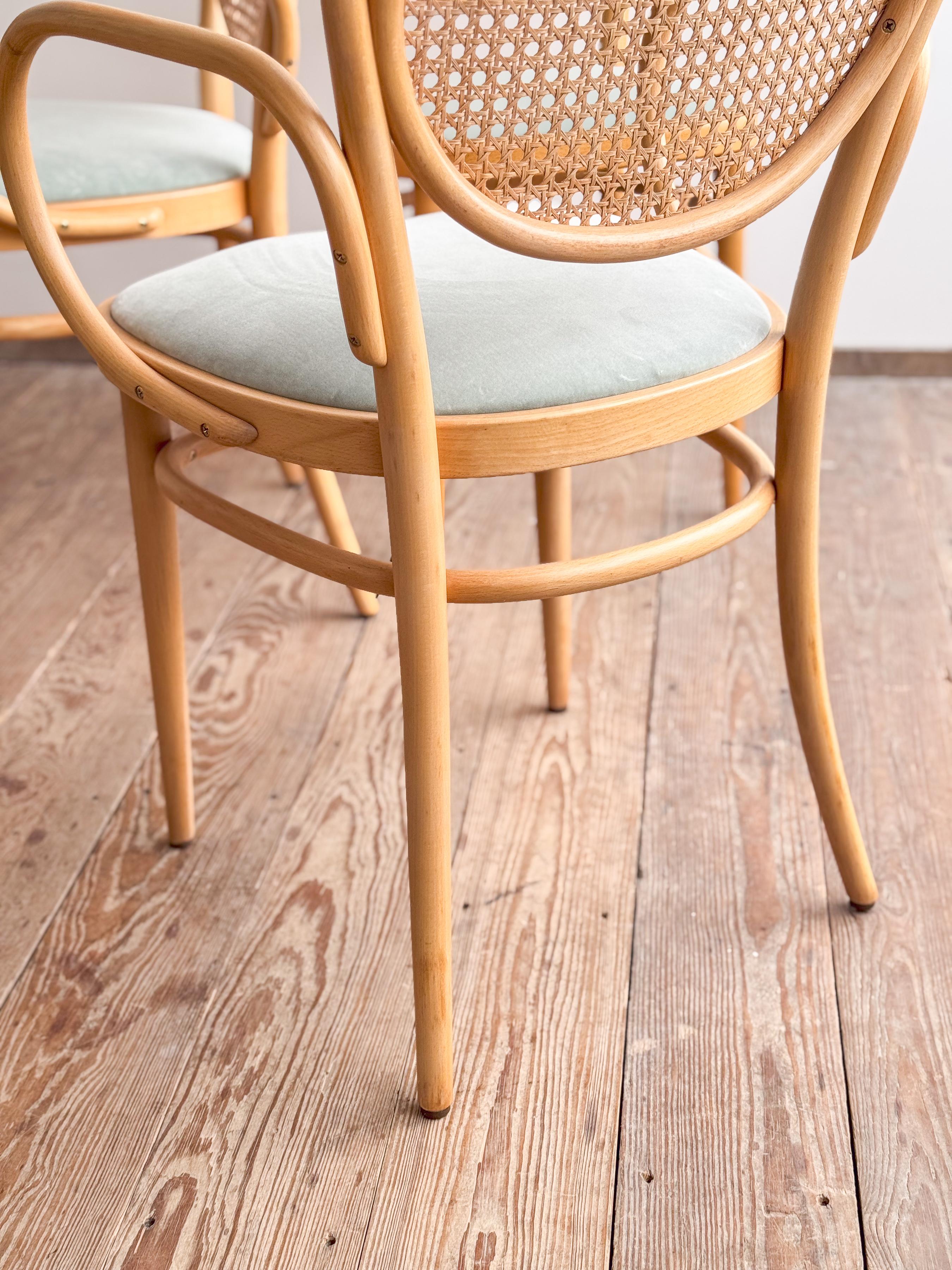 Thonet 215 P Poltroncine in legno di faggio con rivestimento in velluto, Germania, Set di 4 in vendita 5
