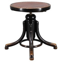 Thonet Verstellbarer Klavierhocker aus Bugholz mit Ledersitz, Tschechoslowakei, 1930er Jahre