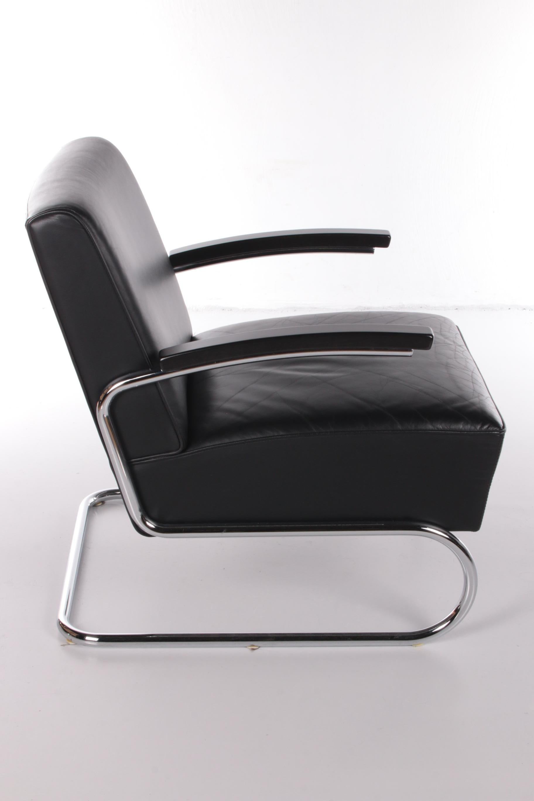 Leather Thonet Armchair Model S411 Black leather, 1980s