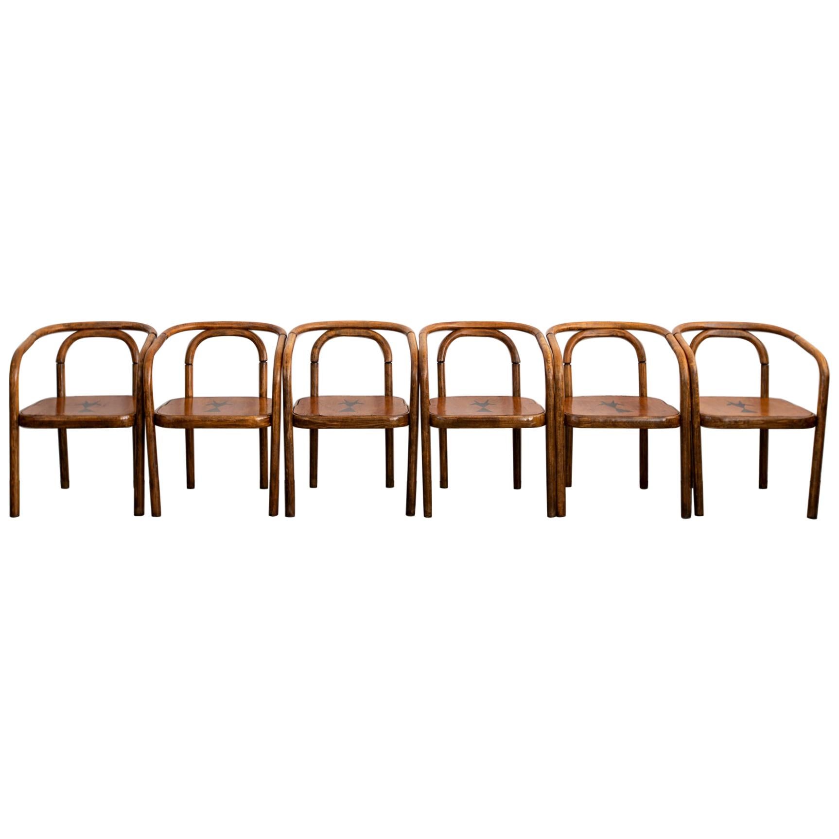 Thonet Armchairs with Ram Inlay Seat