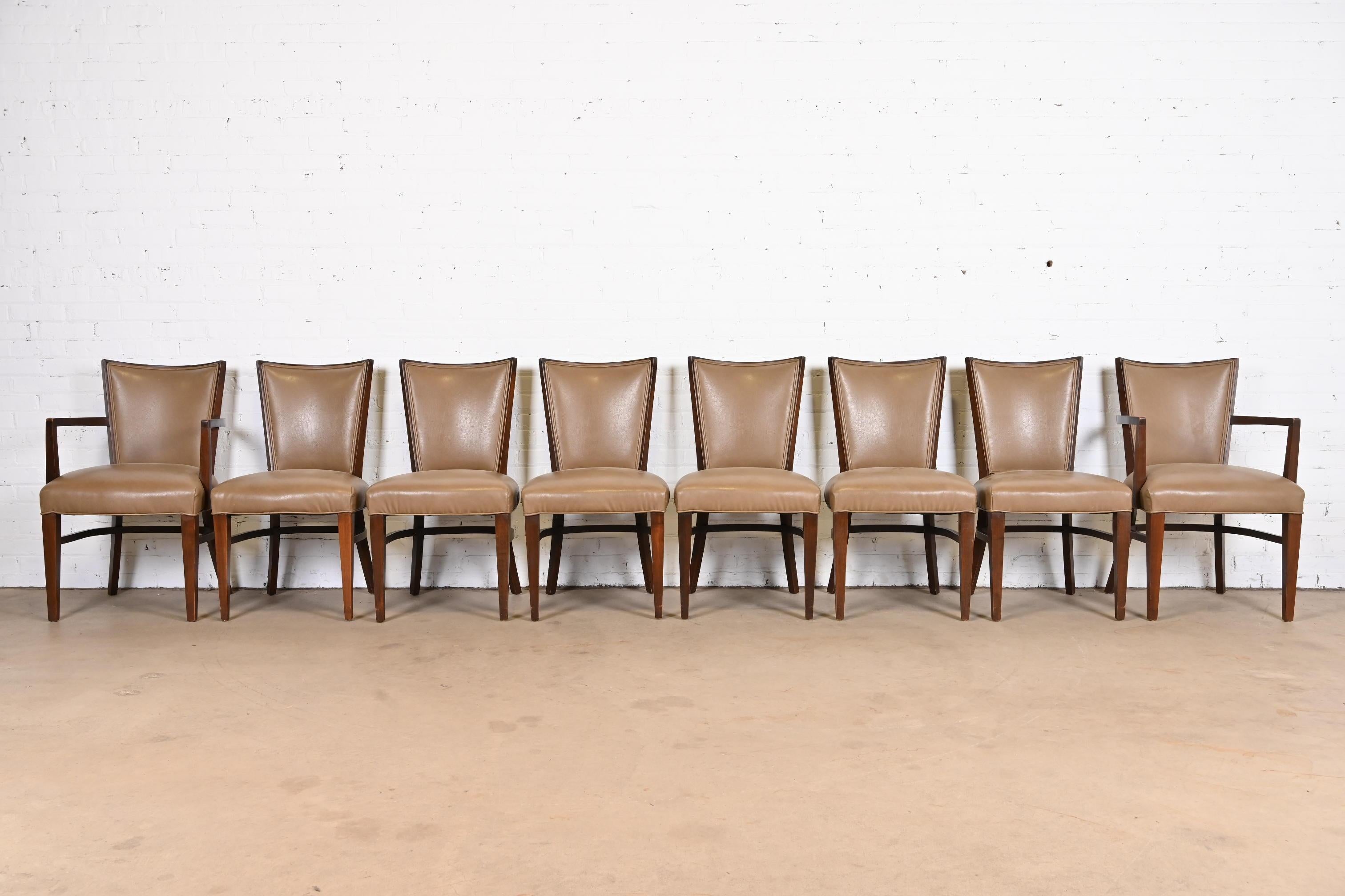 American Thonet Art Deco Walnut and Leather Dining Chairs, Set of Eight