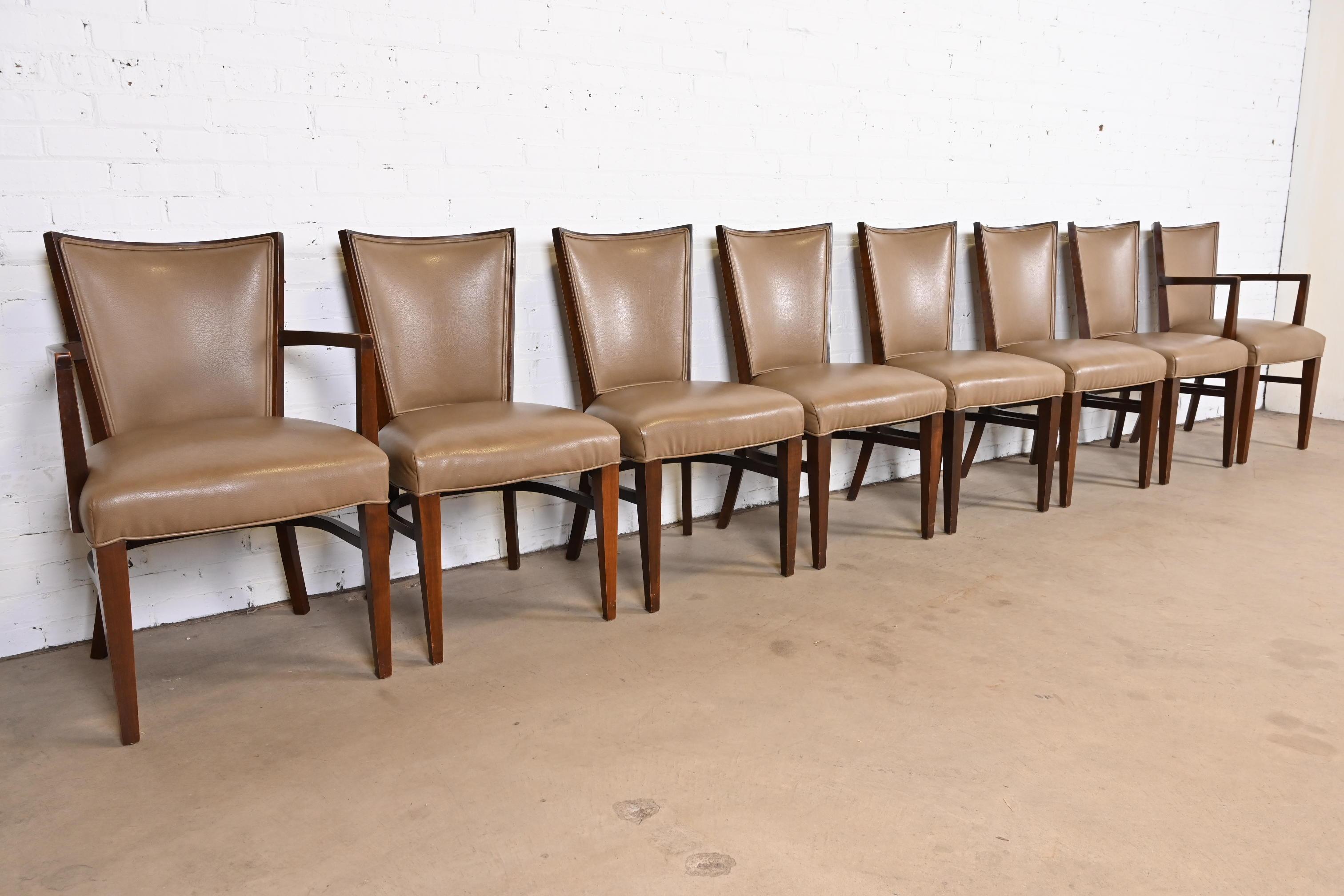 Thonet Art Deco Walnut and Leather Dining Chairs, Set of Eight 2