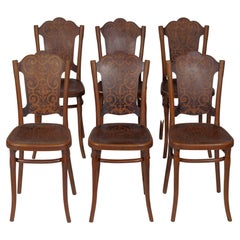 Thonet Art Nouveau Set of Six very Rare Chairs with Printed Pattern.