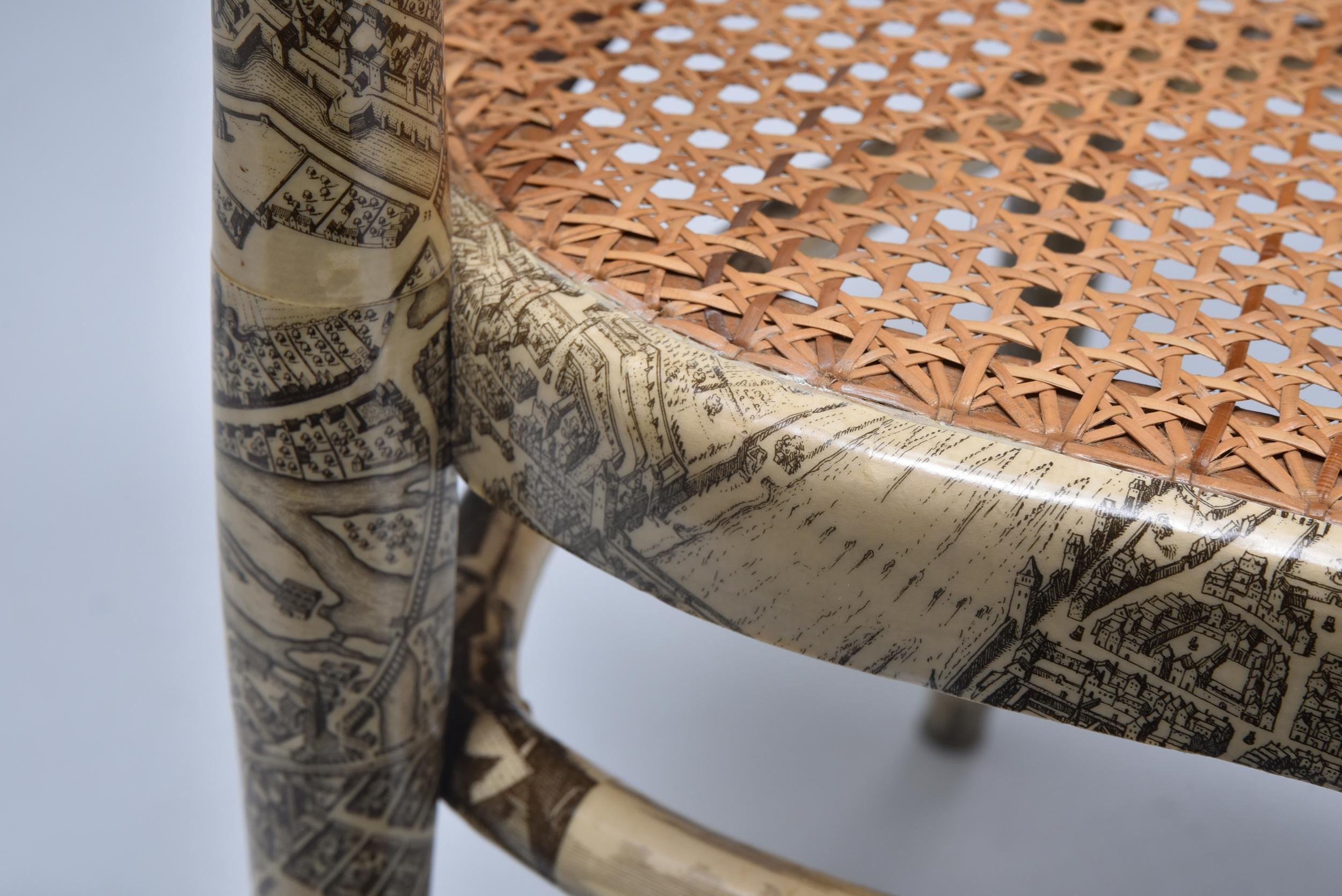 Thonet Assymetrical Chair with Fornasetti Style Print, Empire, 1905 1
