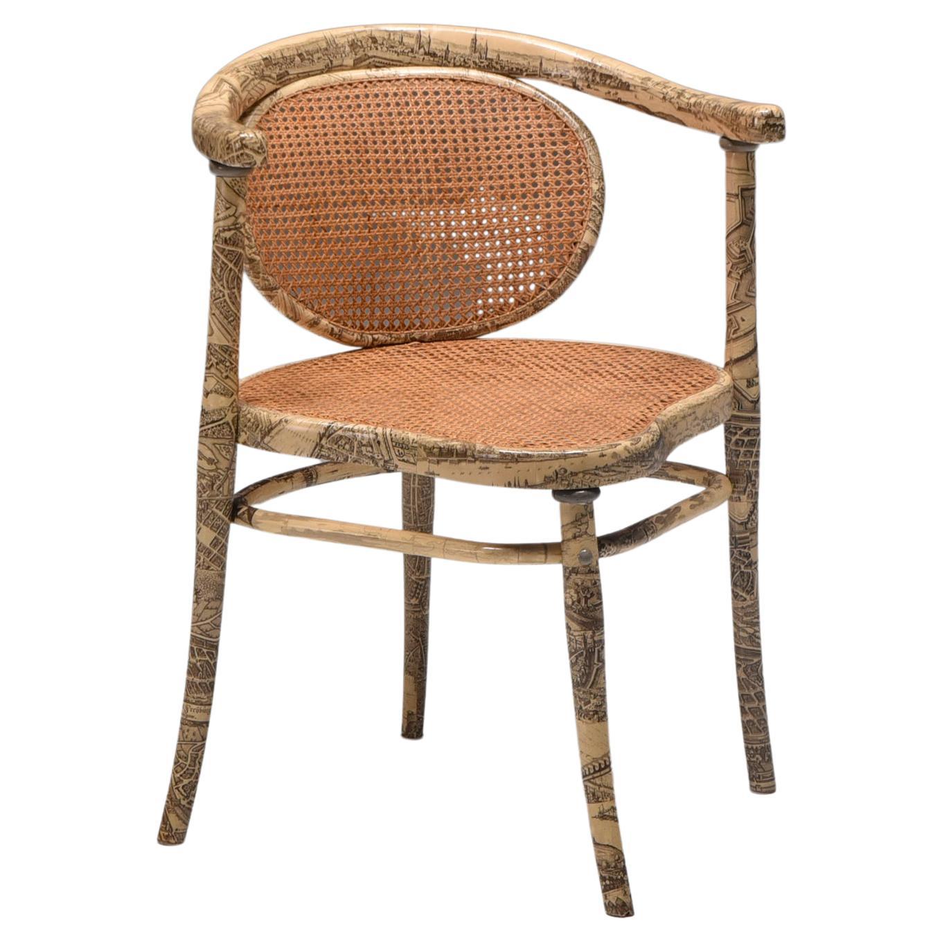 Thonet Assymetrical Chair with Fornasetti Style Print, Empire, 1905
