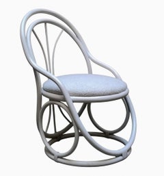 Thonet Attrib. White Curved Wood and Fabric Armchair, Italy 1960s