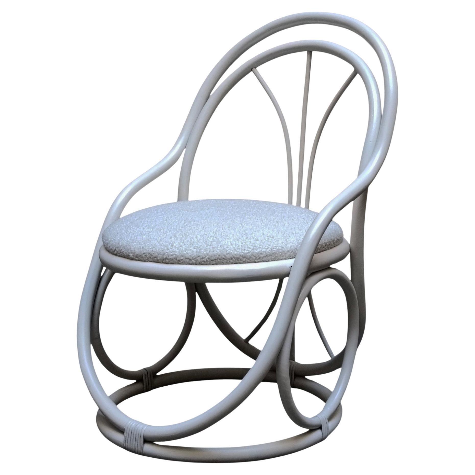 Thonet Attrib. Poltrona in Legno Curvato Bianco e Tessuto, Italia 1960s in vendita