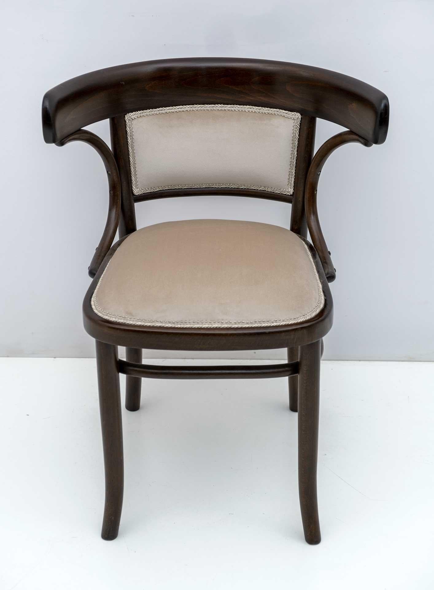 Velvet Thonet Austrian Curved Wood Armrests Chair, 1920s For Sale
