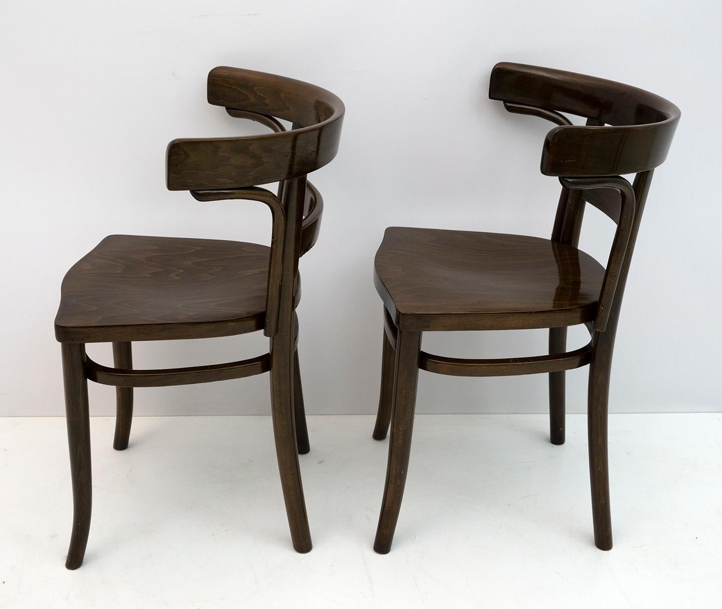 Thonet Austrian Curved Wood Two Chairs and Loveseat Bench, 1920s 4