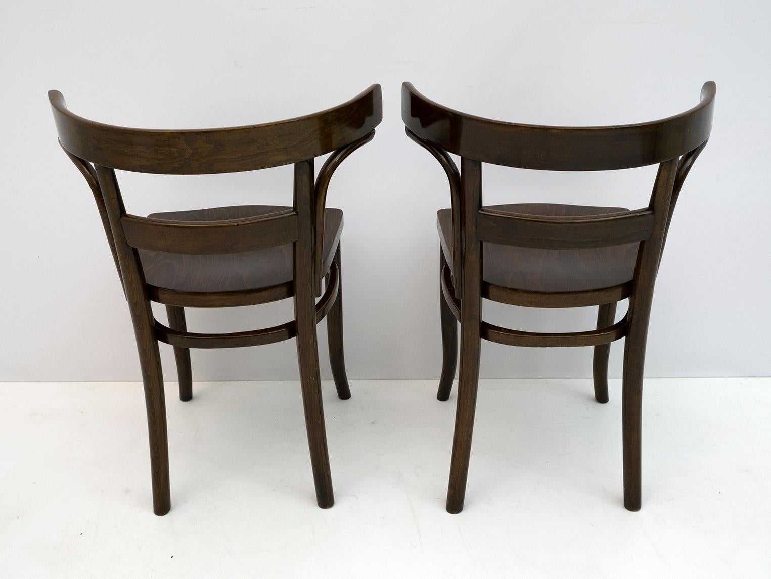 Thonet Austrian Curved Wood Two Chairs and Loveseat Bench, 1920s 8