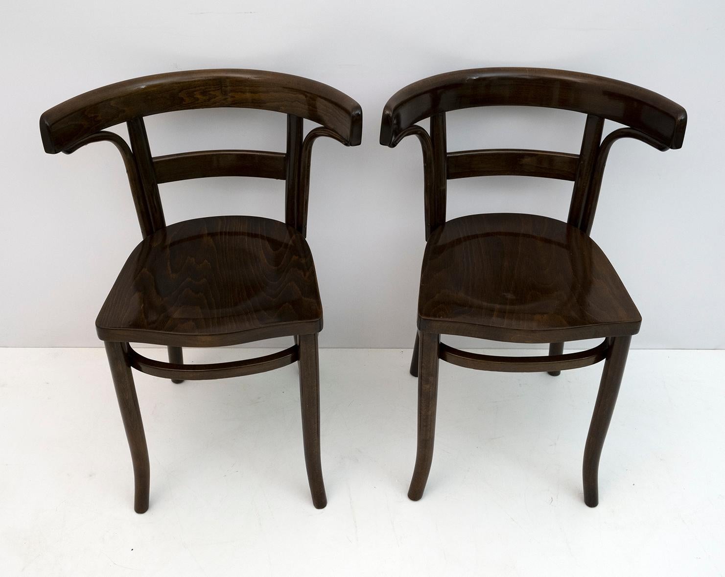 Beech Thonet Austrian Curved Wood Two Chairs and Loveseat Bench, 1920s