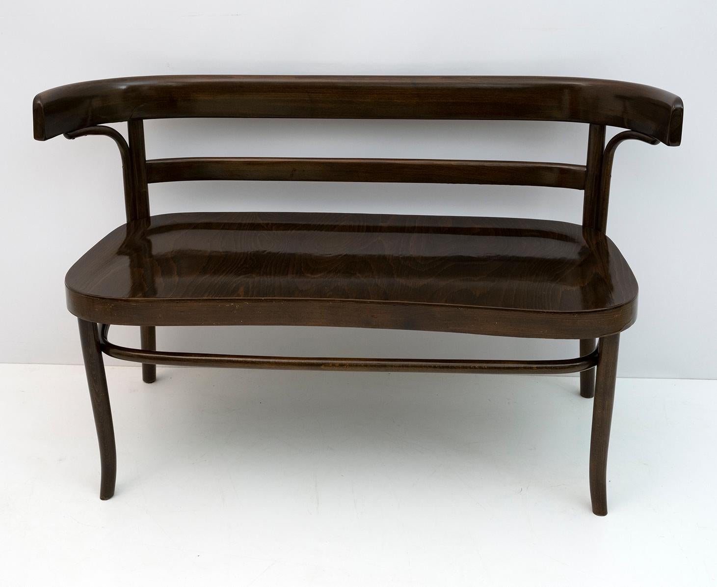 Thonet Austrian Curved Wood Two Chairs and Loveseat Bench, 1920s 1
