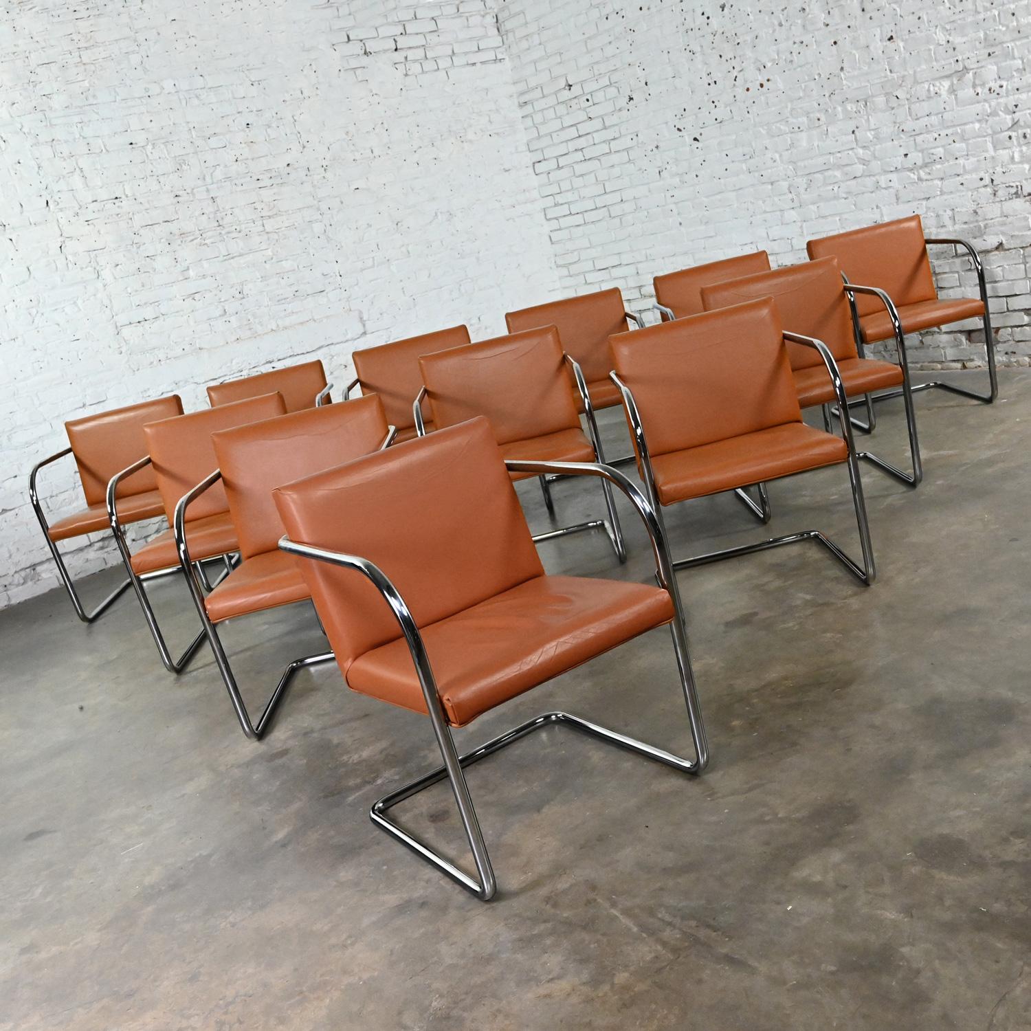 Thonet Bauhaus Brno Style Chairs Chrome & Cognac Leather Cantilever Set of 12  For Sale 5