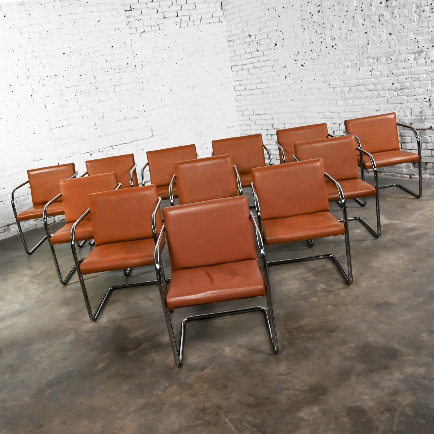 Thonet Bauhaus Brno Style Chairs Chrome & Cognac Leather Cantilever Set of 12  For Sale 6