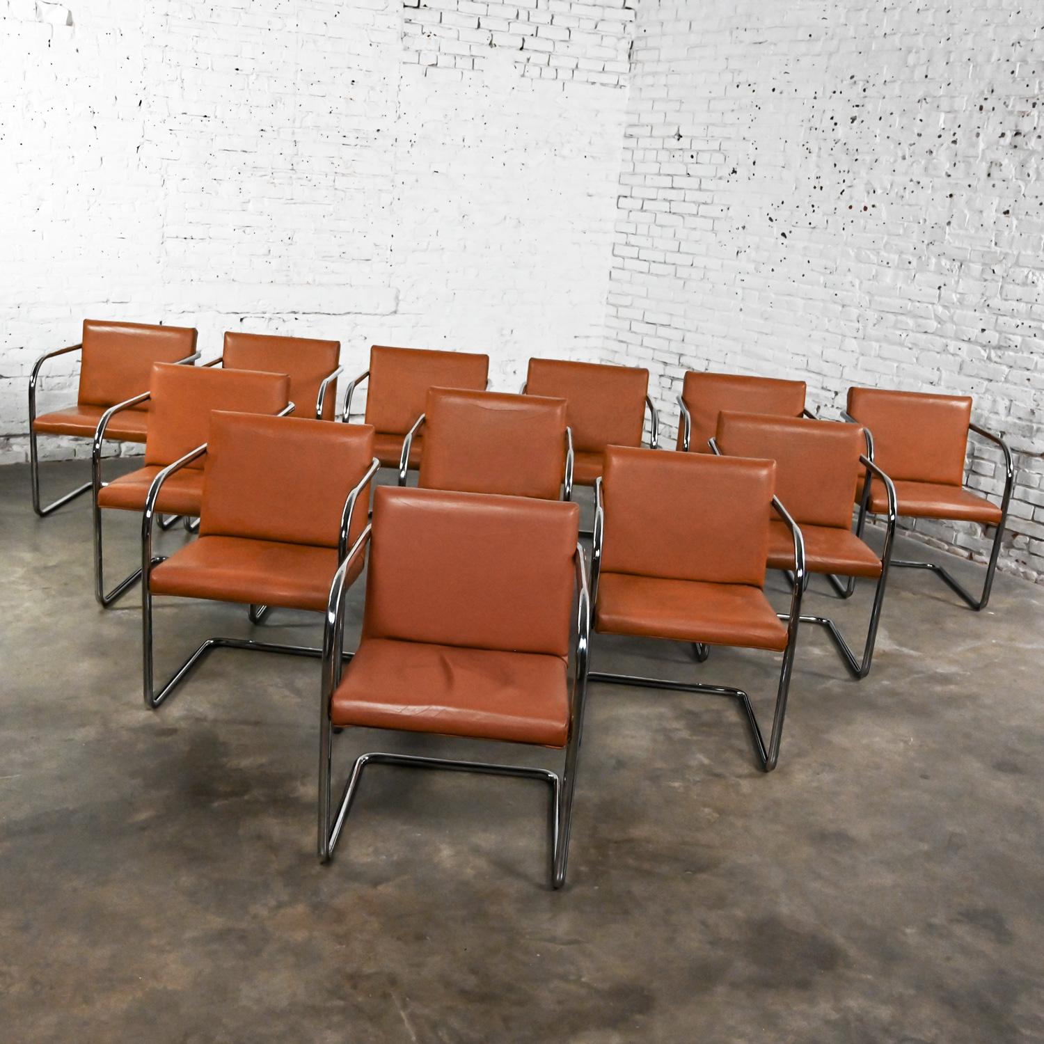 Thonet Bauhaus Brno Style Chairs Chrome & Cognac Leather Cantilever Set of 12  For Sale 7