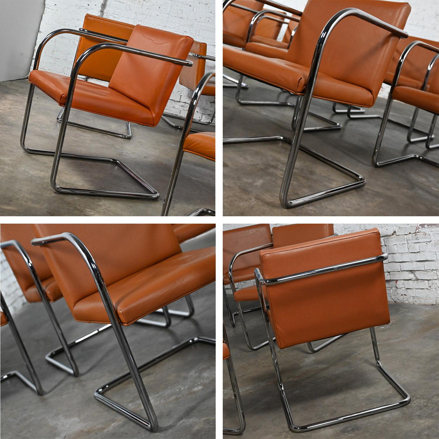 Thonet Bauhaus Brno Style Chairs Chrome & Cognac Leather Cantilever Set of 12  For Sale 8