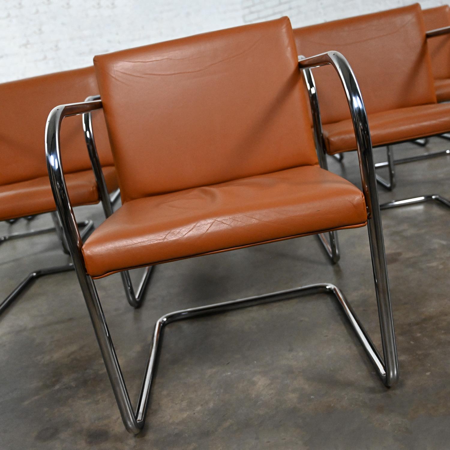 Thonet Bauhaus Brno Style Chairs Chrome & Cognac Leather Cantilever Set of 12 in vendita 9