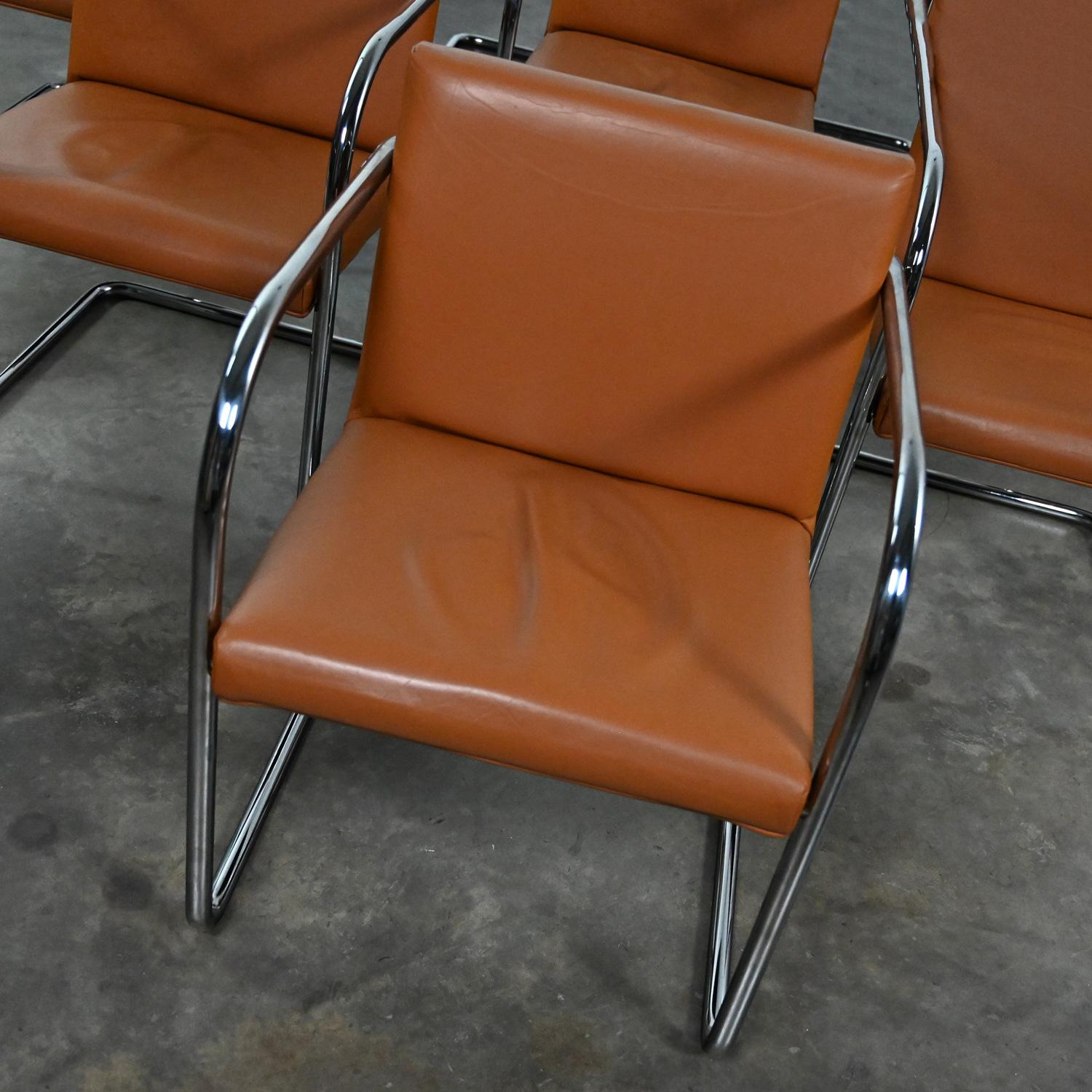 Thonet Bauhaus Brno Style Chairs Chrome & Cognac Leather Cantilever Set of 12 in vendita 10