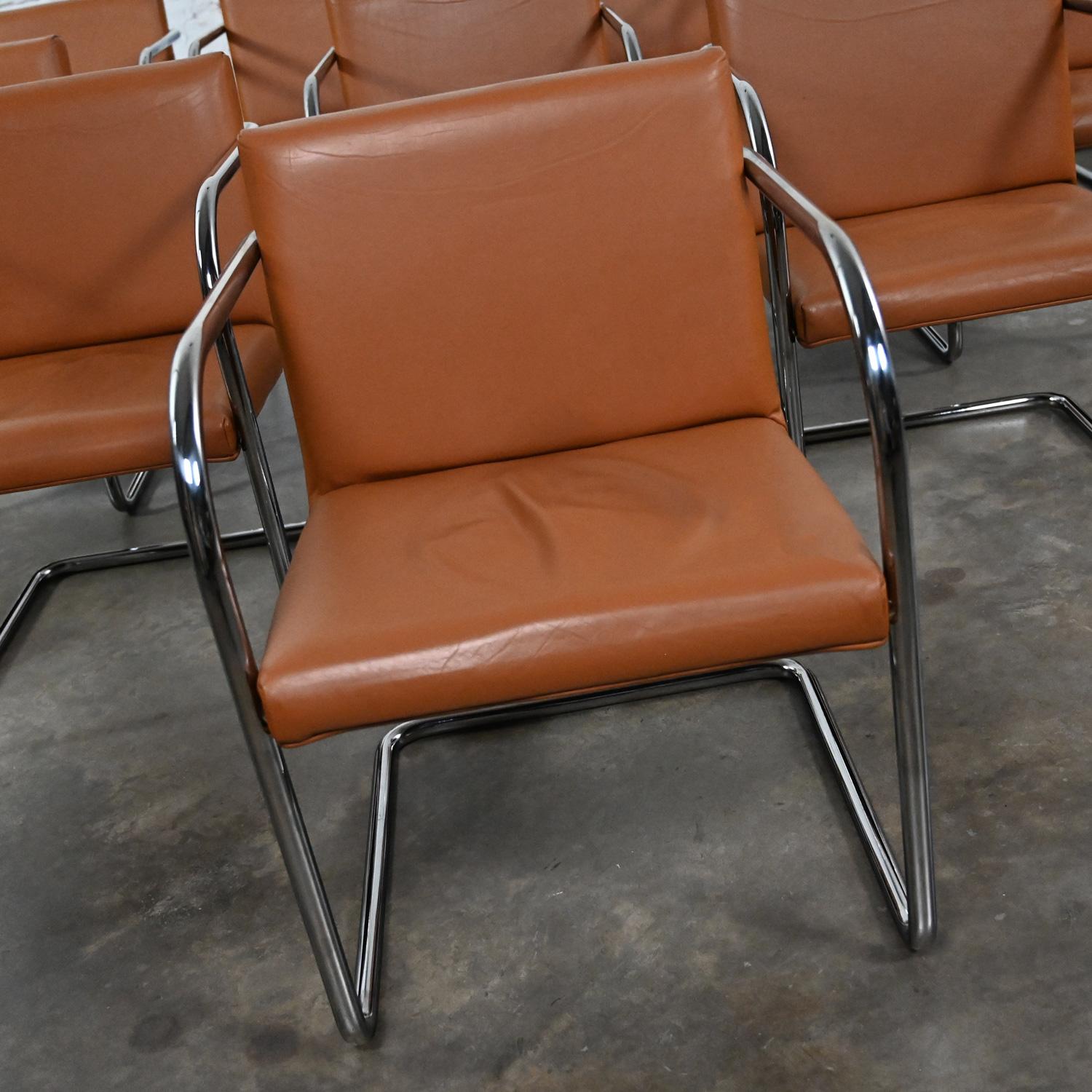 Thonet Bauhaus Brno Style Chairs Chrome & Cognac Leather Cantilever Set of 12  For Sale 11