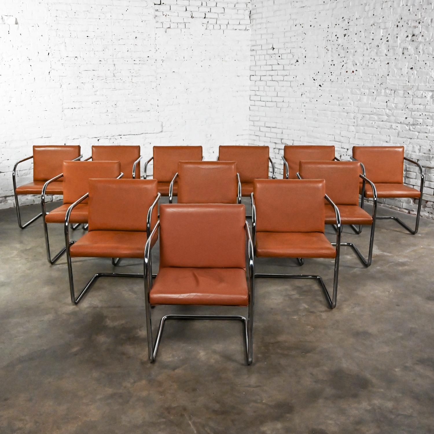 Thonet Bauhaus Brno Style Chairs Chrome & Cognac Leather Cantilever Set of 12  For Sale 15