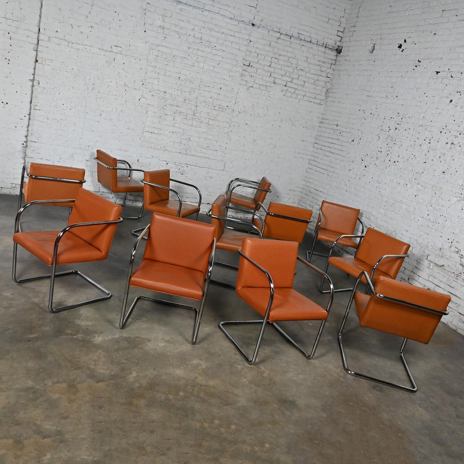Thonet Bauhaus Brno Style Chairs Chrome & Cognac Leather Cantilever Set of 12  In Good Condition For Sale In Topeka, KS