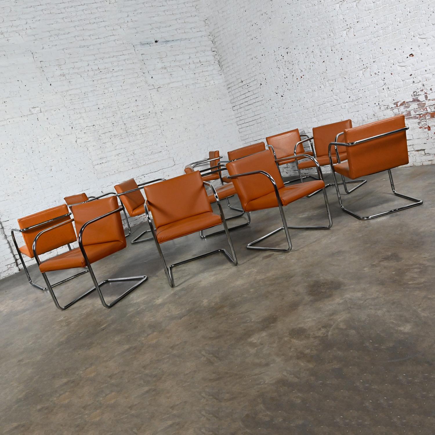 20th Century Thonet Bauhaus Brno Style Chairs Chrome & Cognac Leather Cantilever Set of 12  For Sale