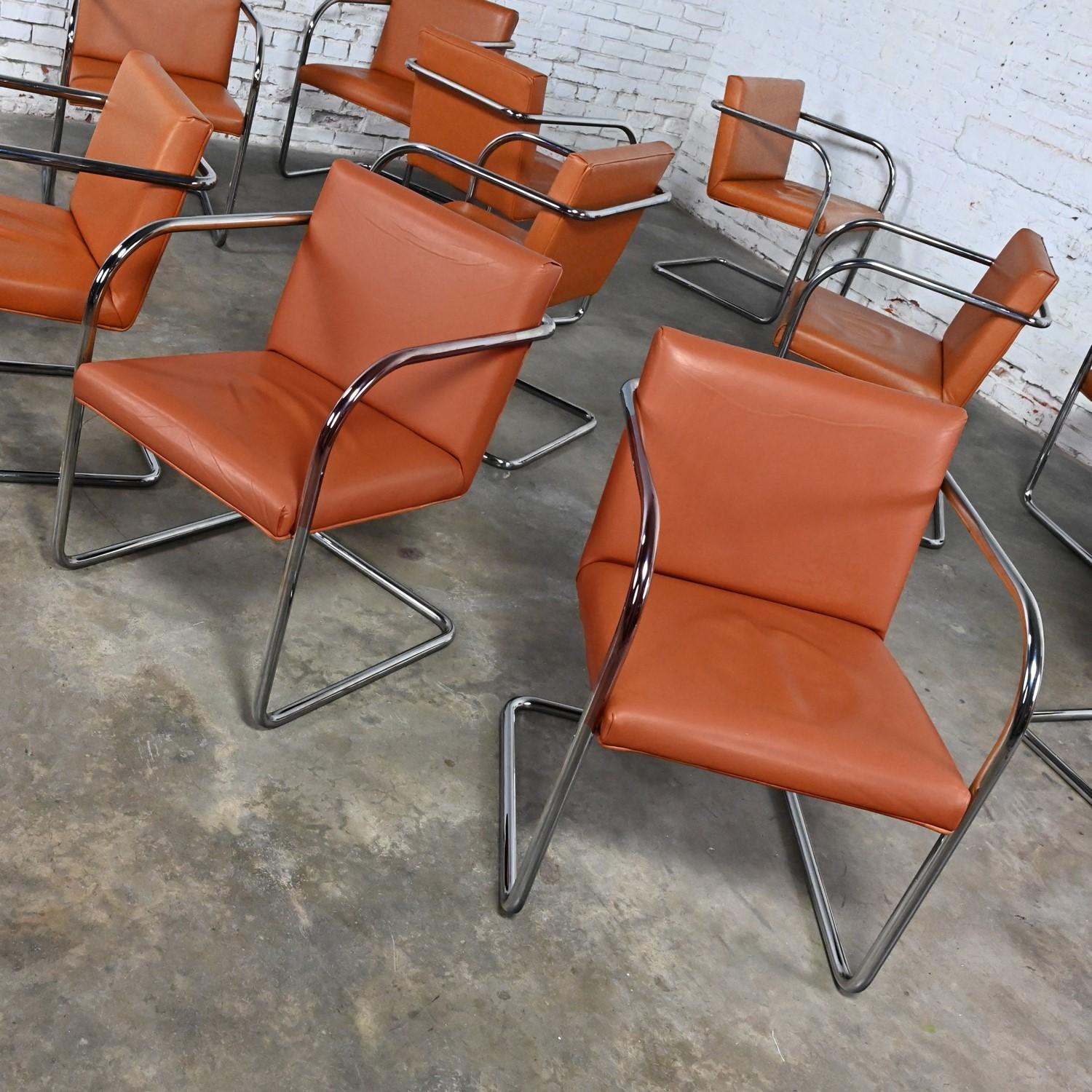 Thonet Bauhaus Brno Style Chairs Chrome & Cognac Leather Cantilever Set of 12  For Sale 1