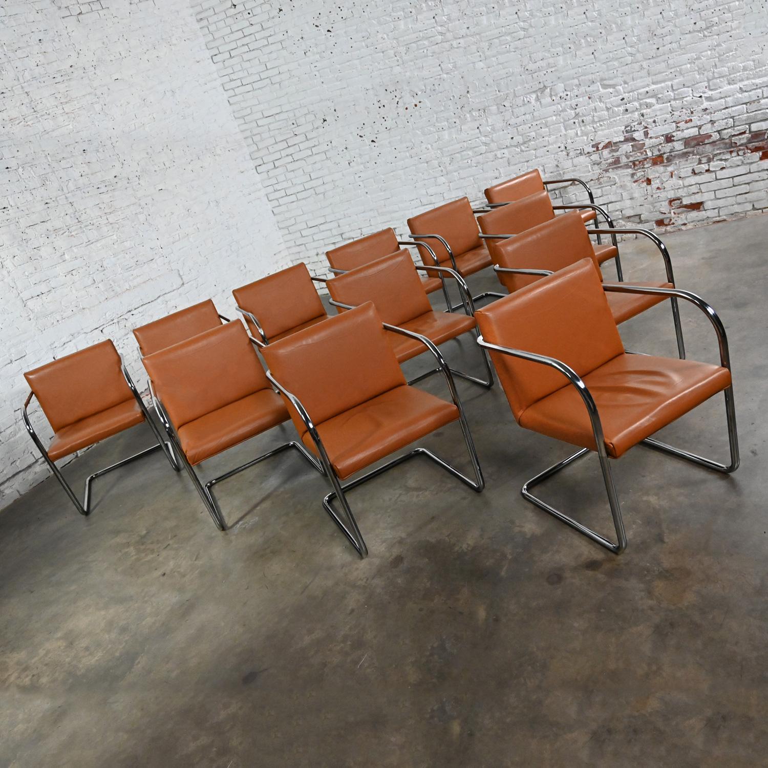 Thonet Bauhaus Brno Style Chairs Chrome & Cognac Leather Cantilever Set of 12  For Sale 3