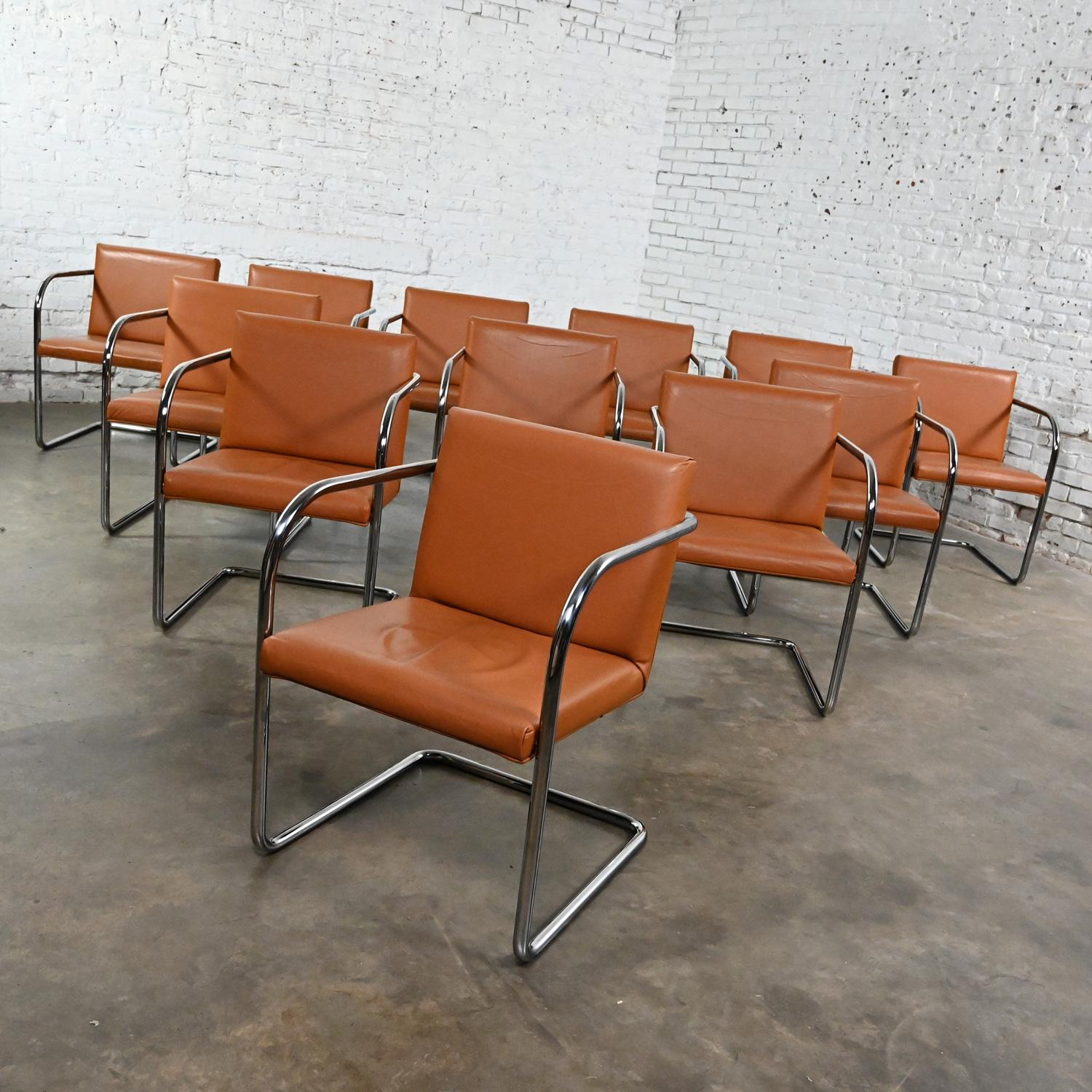 Thonet Bauhaus Brno Style Chairs Chrome & Cognac Leather Cantilever Set of 12  For Sale 4