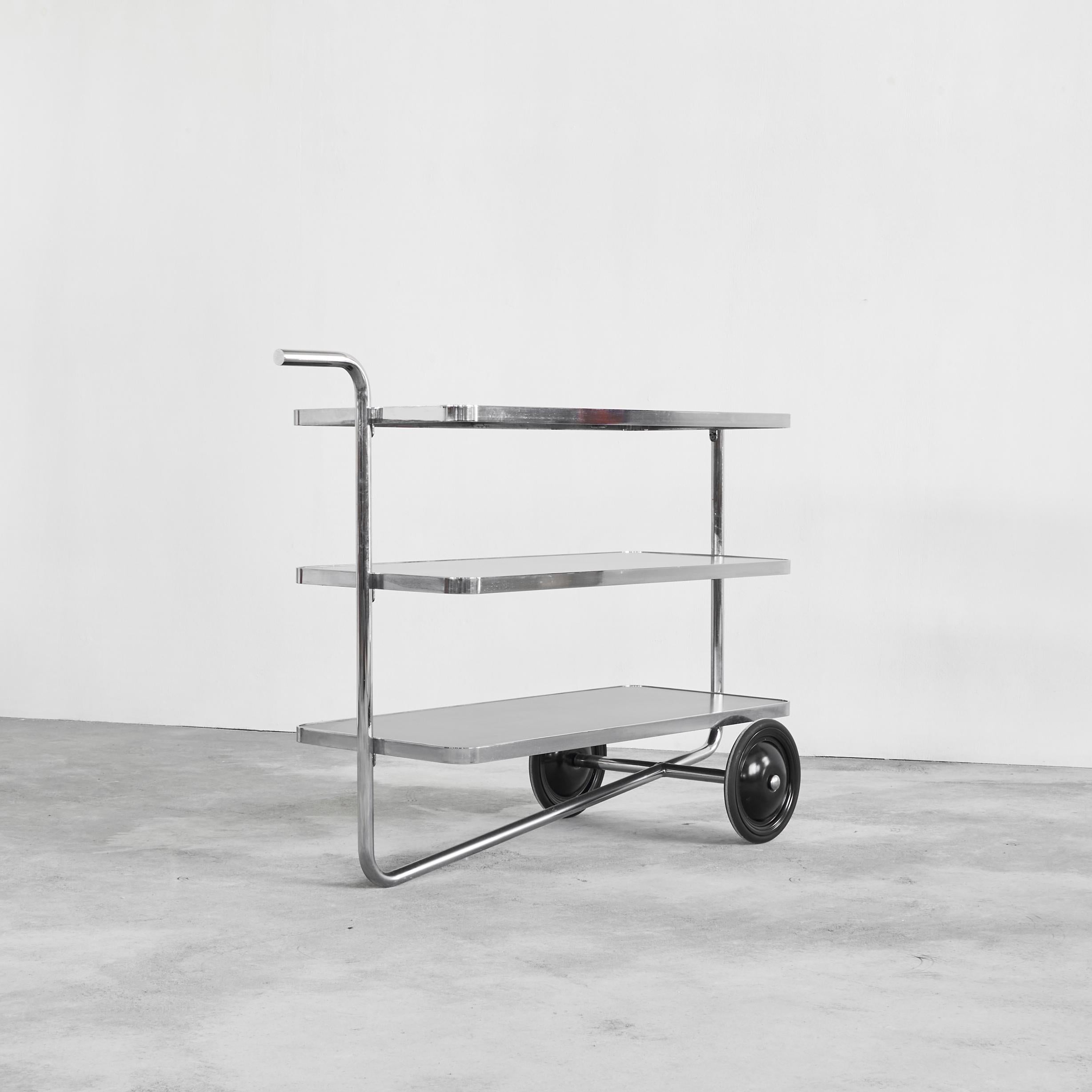 European Thonet Bauhaus Style Tubular Trolley or Bar Cart 1980s For Sale
