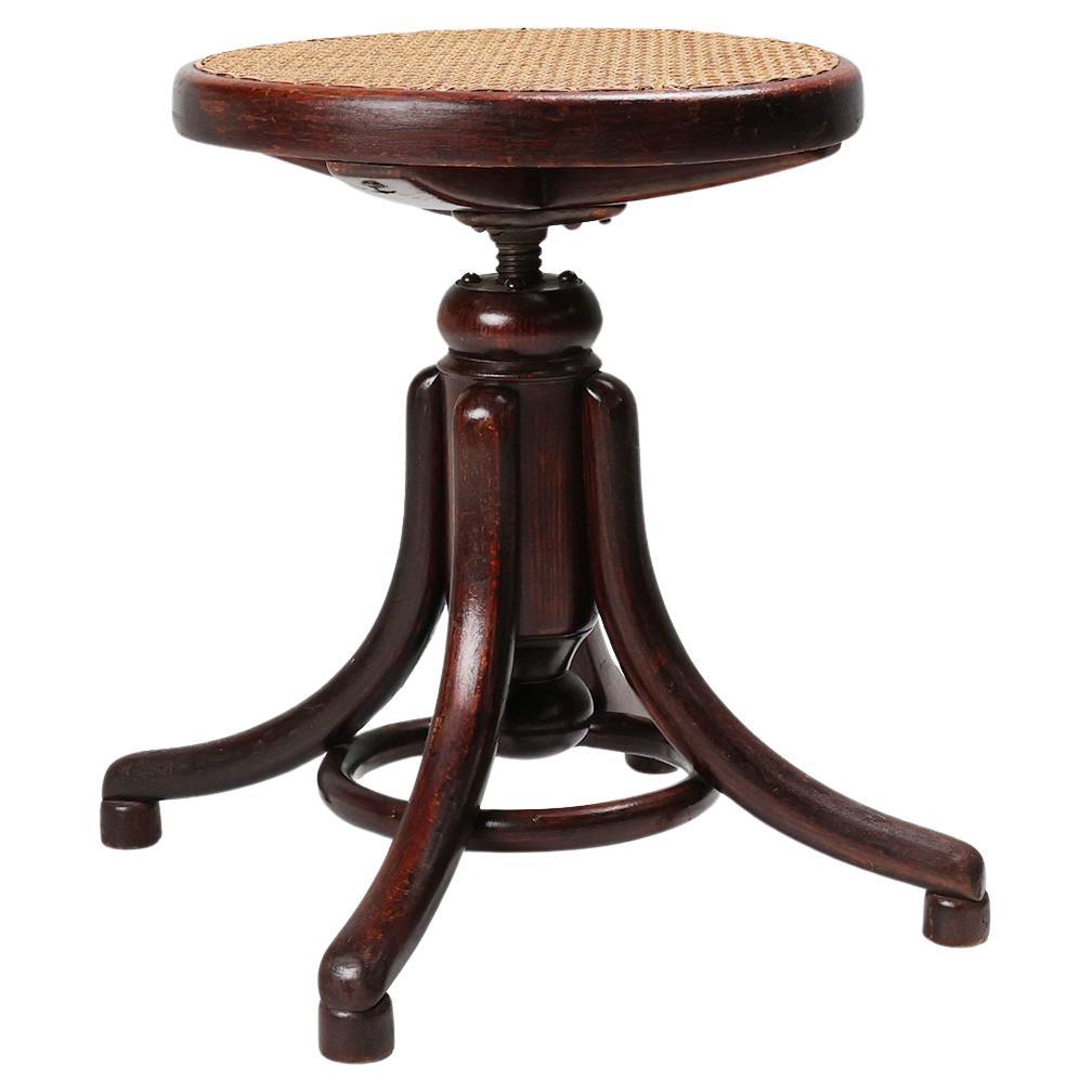 Thonet beech bentwood piano stool with caned seat, Austria ca. 1900