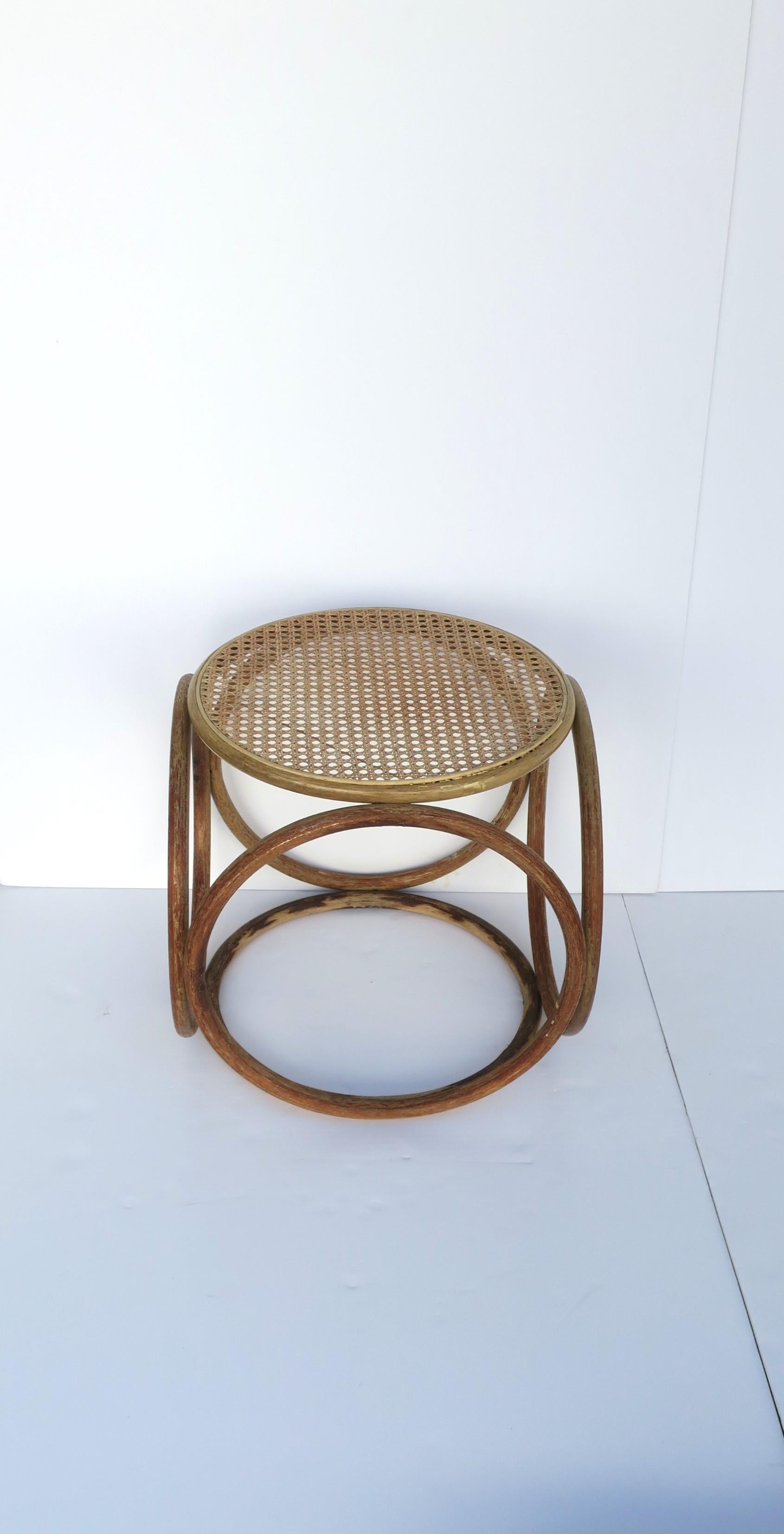 European Bentwood and Wicker Cane Stool or Side Drinks Table in the Style of Thonet For Sale