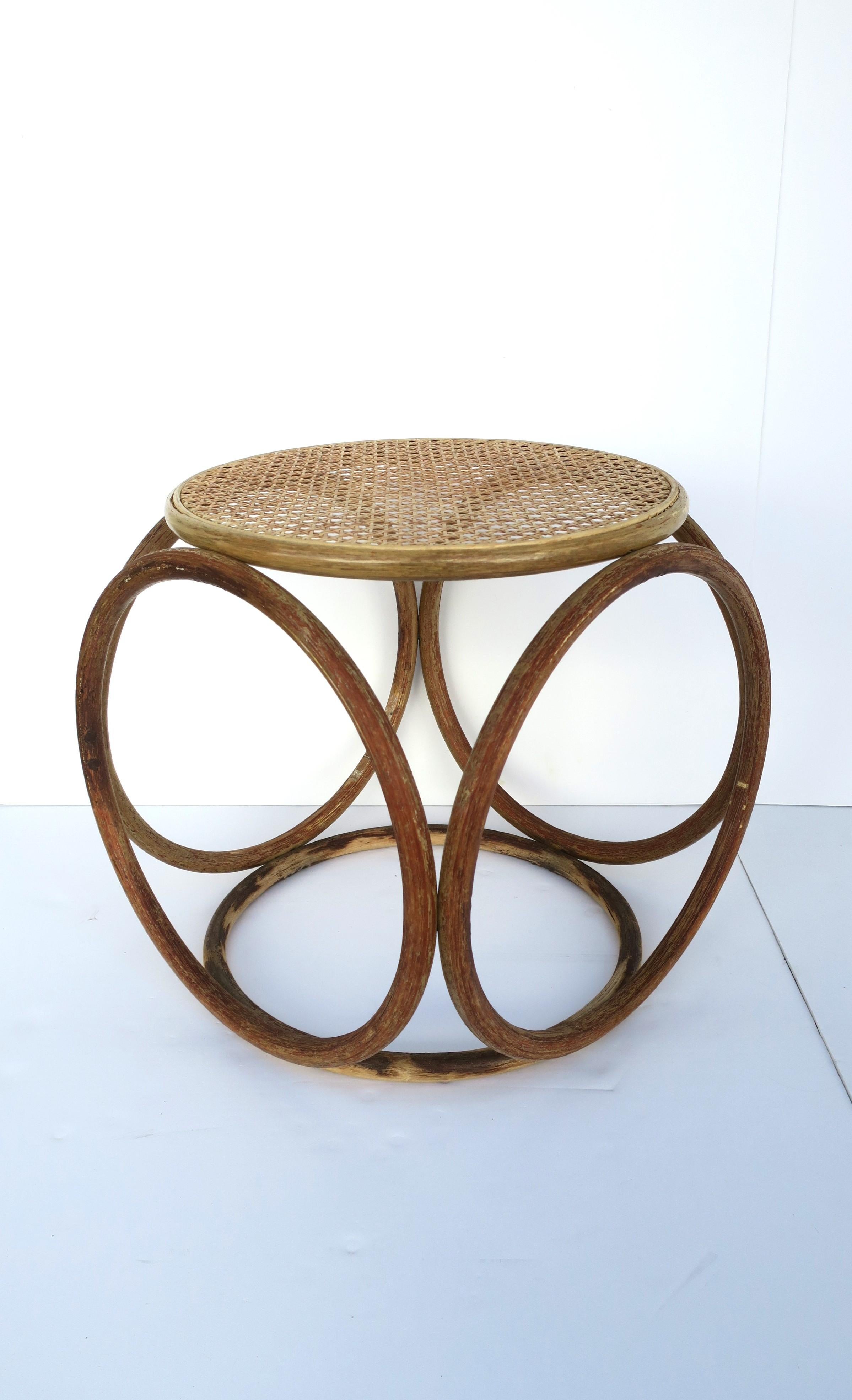 European Bentwood and Wicker Cane Stool or Side Drinks Table in the Style of Thonet For Sale