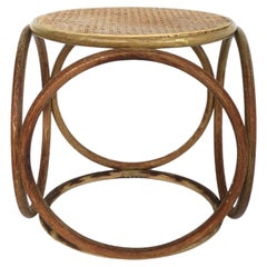 Bentwood and Wicker Cane Stool or Side Drinks Table in the Style of Thonet