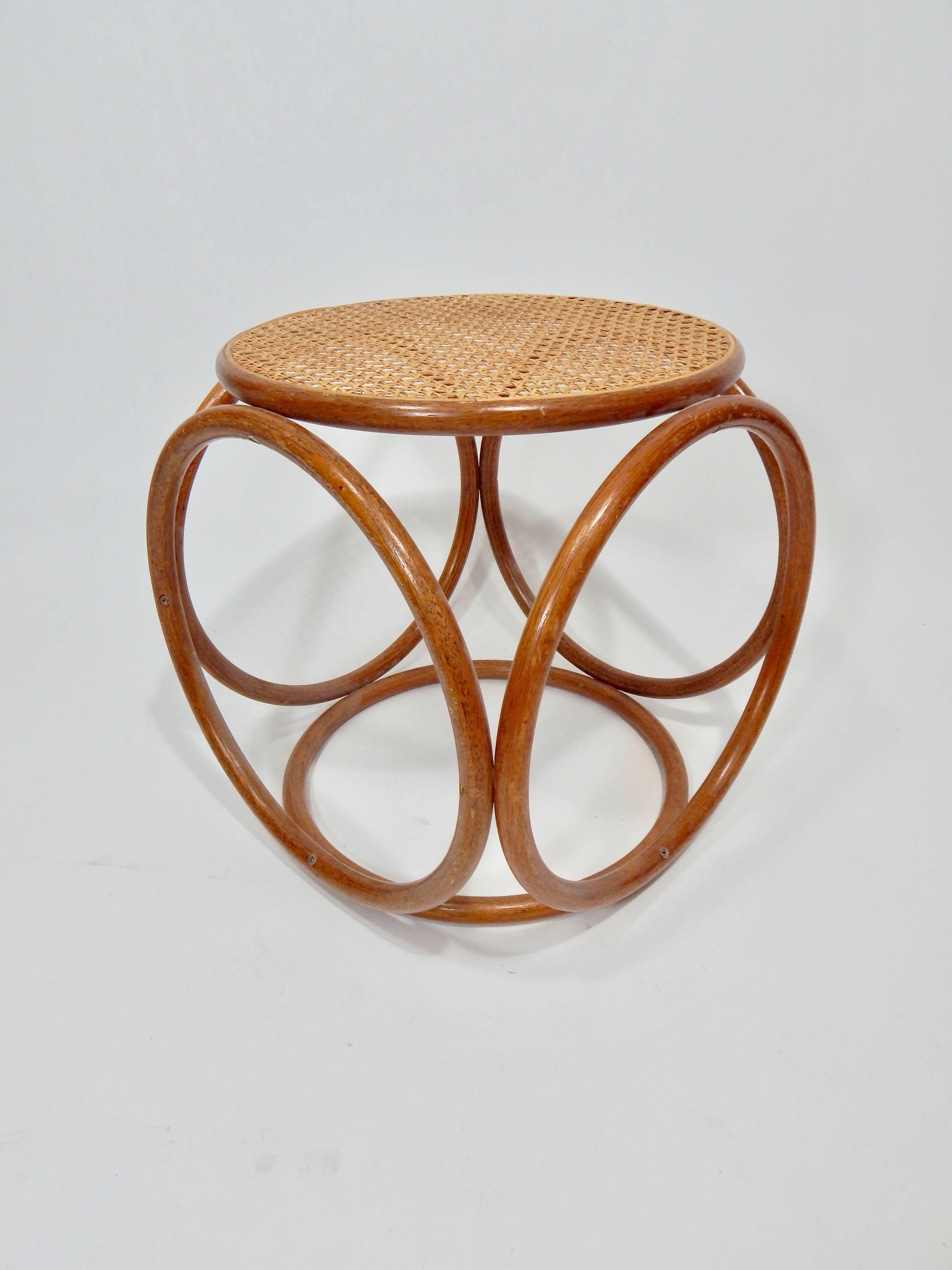 20th Century Thonet Bentwood and Cane Stool Ottoman Mid Century 