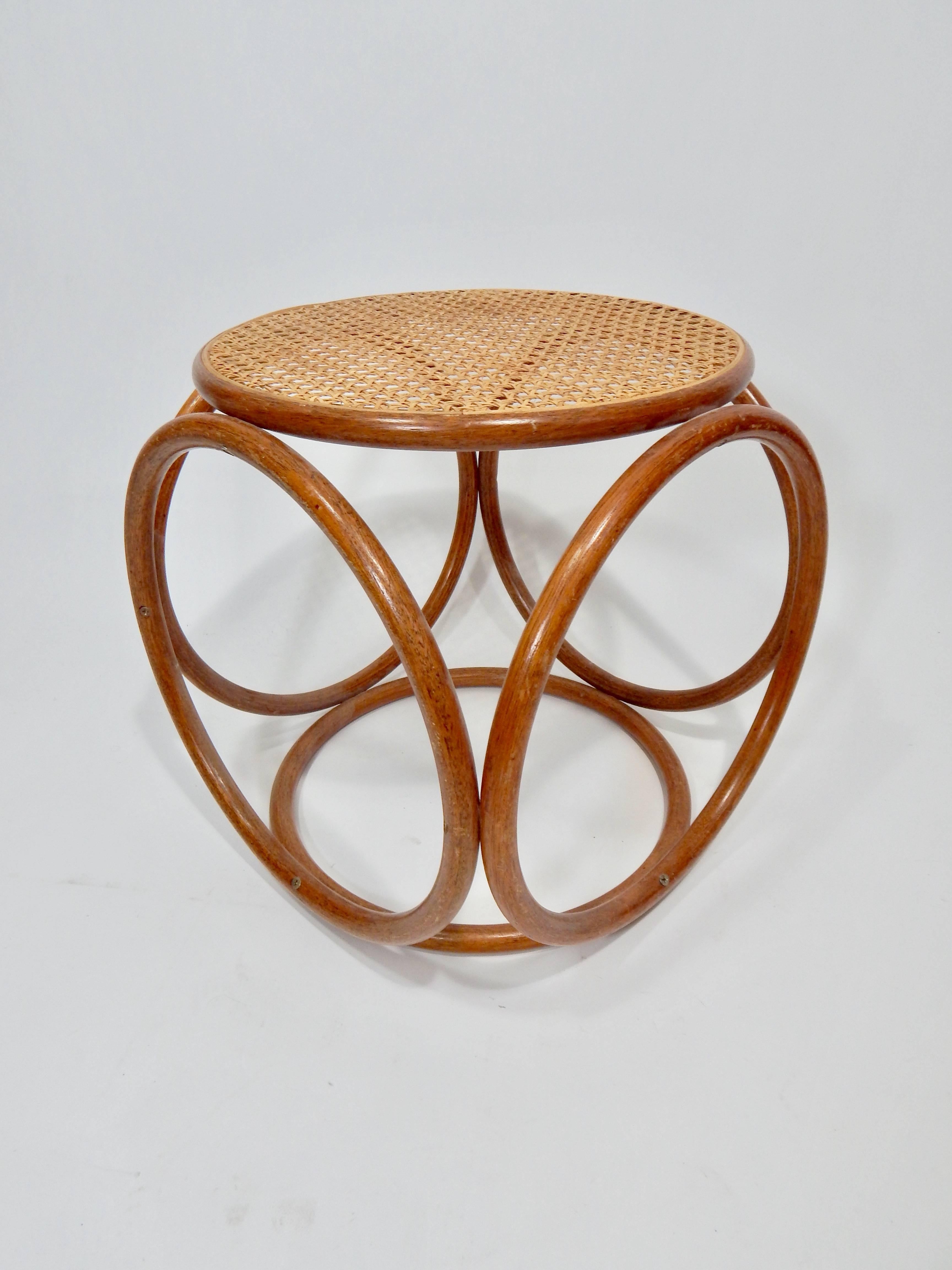 Thonet Bentwood and Cane Stool Ottoman Mid Century  2