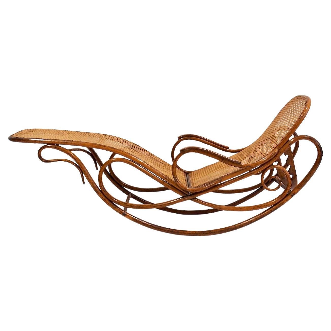 Thonet Bentwood and Rattan Rocking Chaise Model 7500