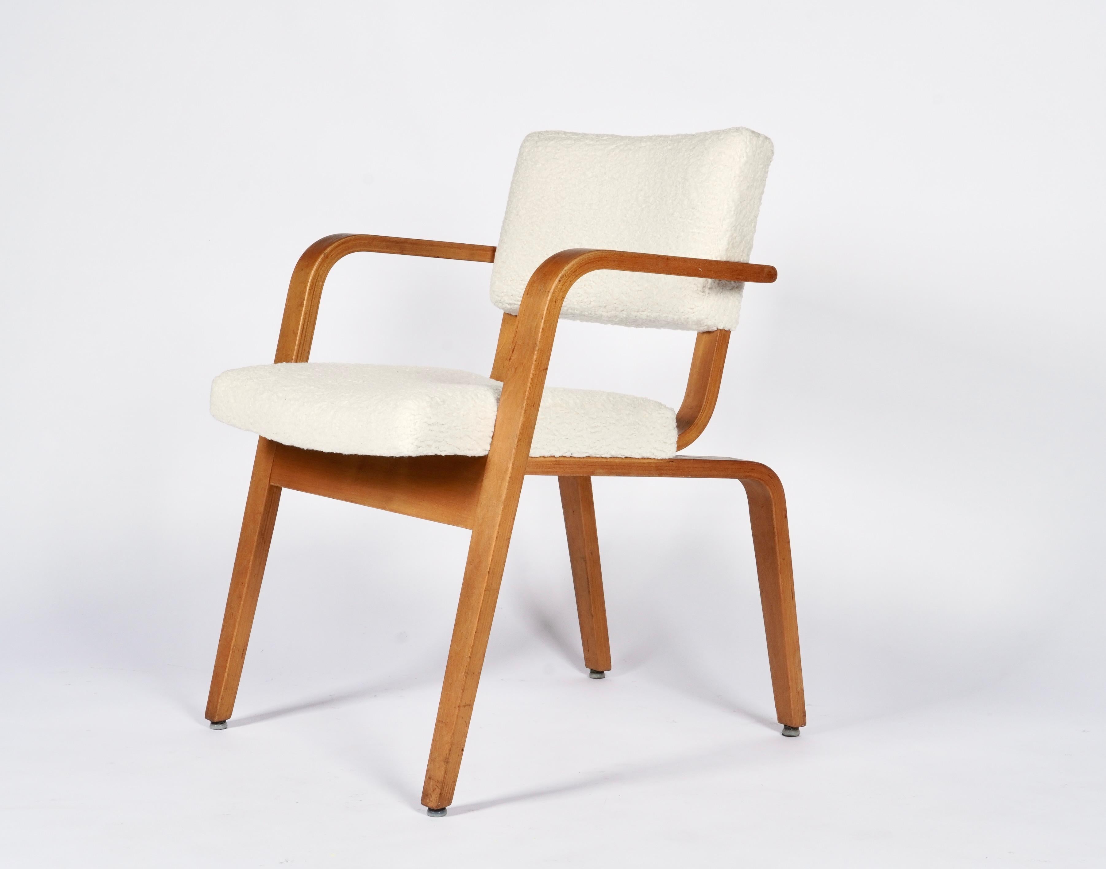 Mid-Century Modern Thonet Bentwood Armchair circa 1950s Upholstered in Boucle