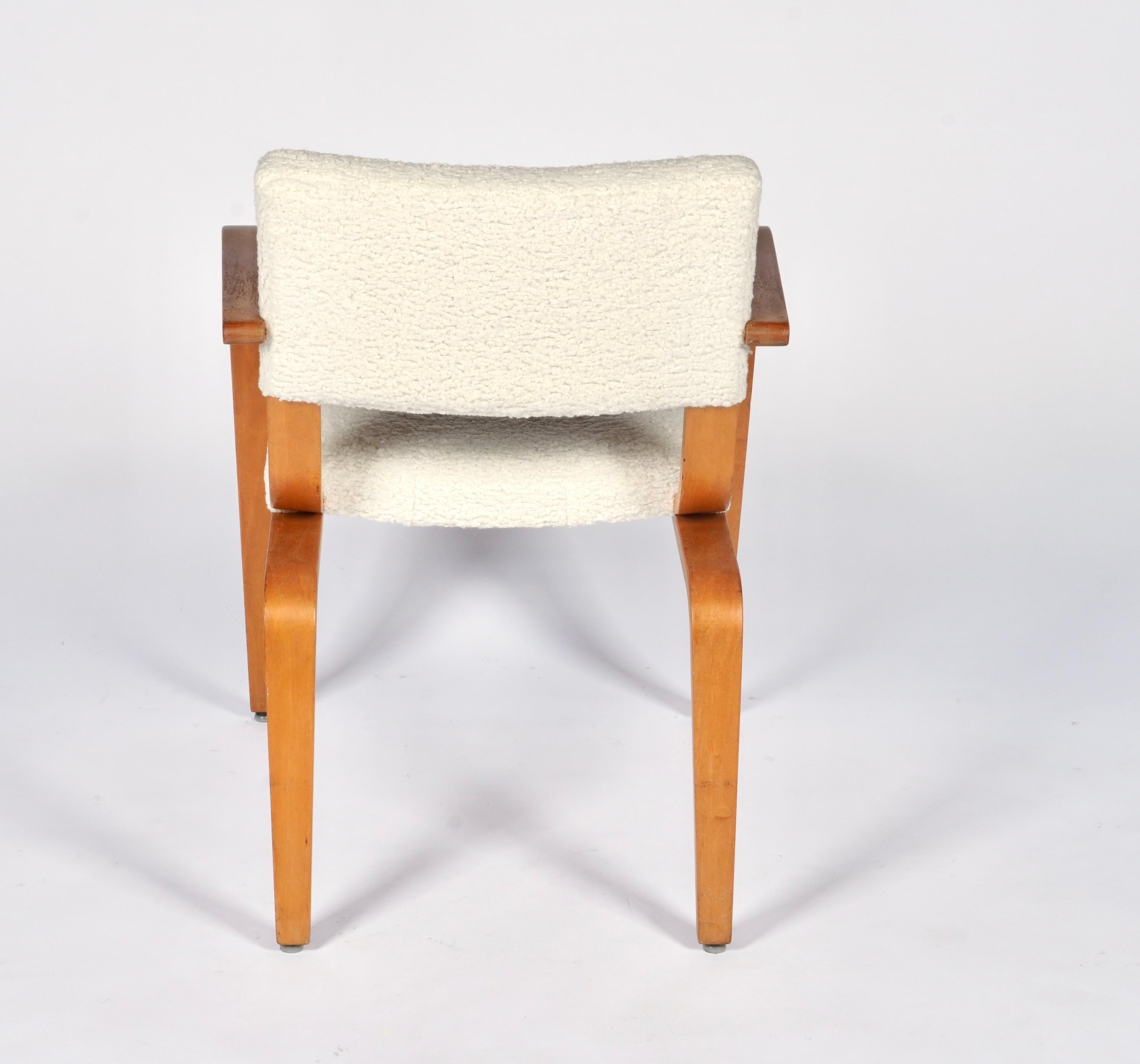 Machine-Made Thonet Bentwood Armchair circa 1950s Upholstered in Boucle