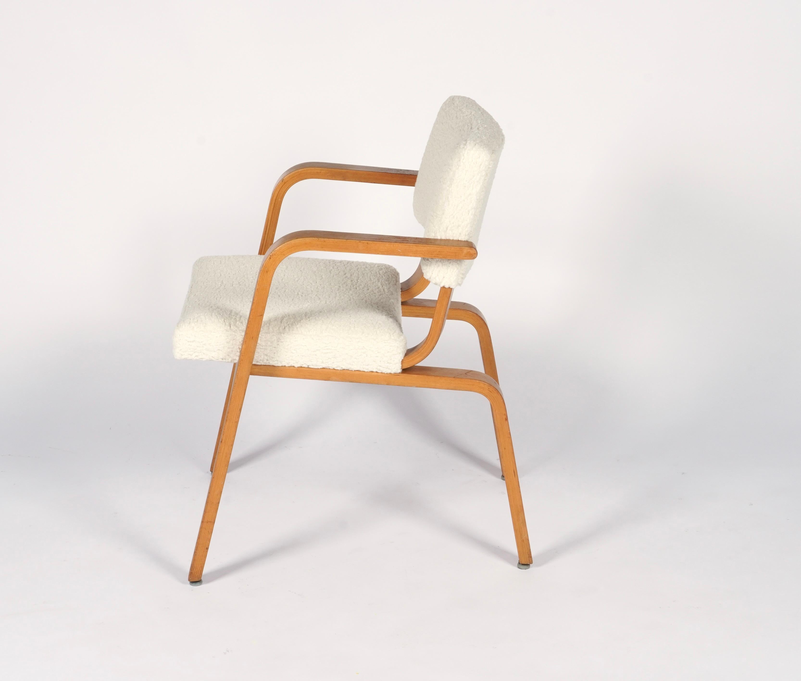 Mid-20th Century Thonet Bentwood Armchair circa 1950s Upholstered in Boucle