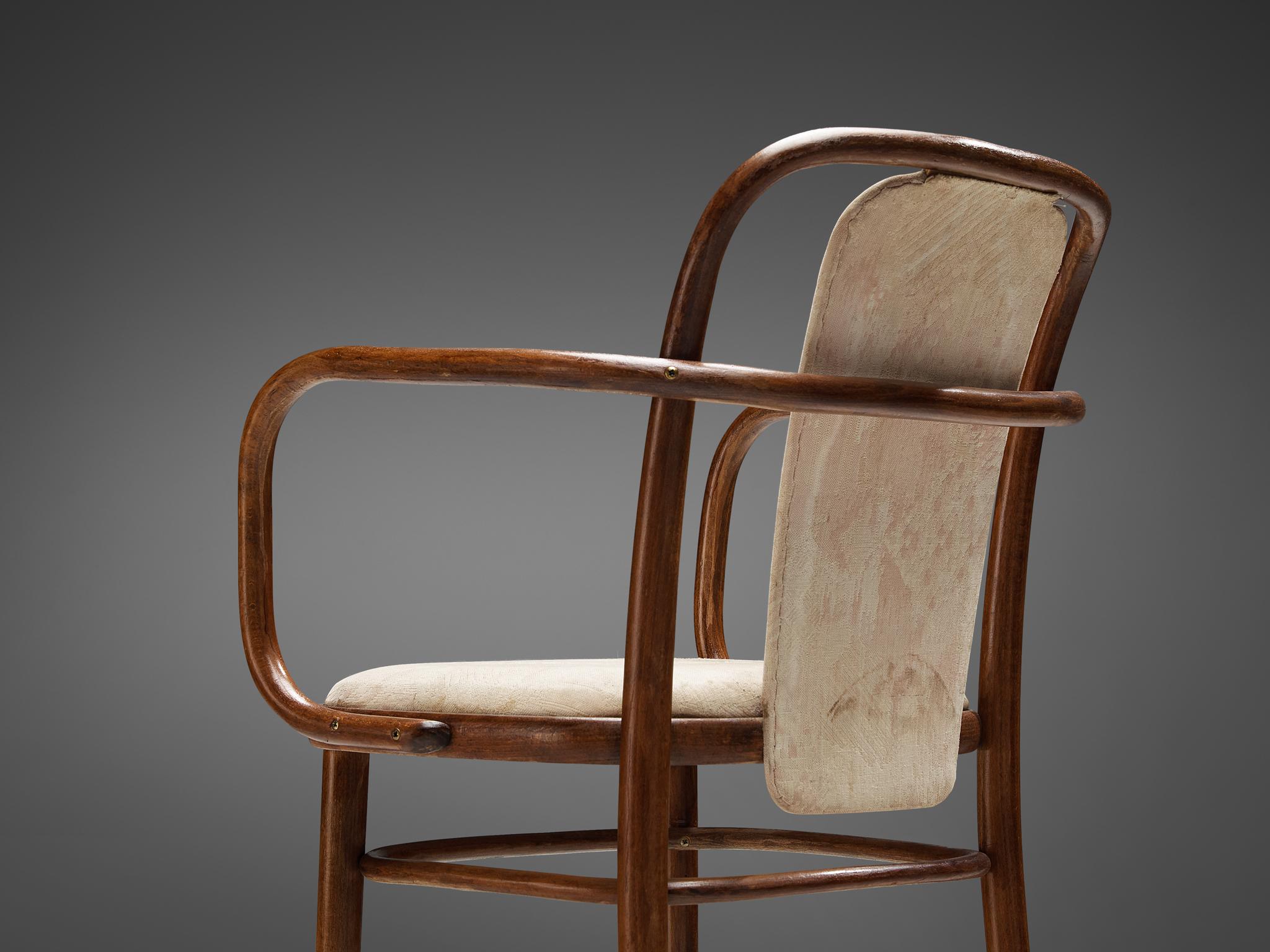 Czech TON Bentwood Armchair in Light Upholstery For Sale