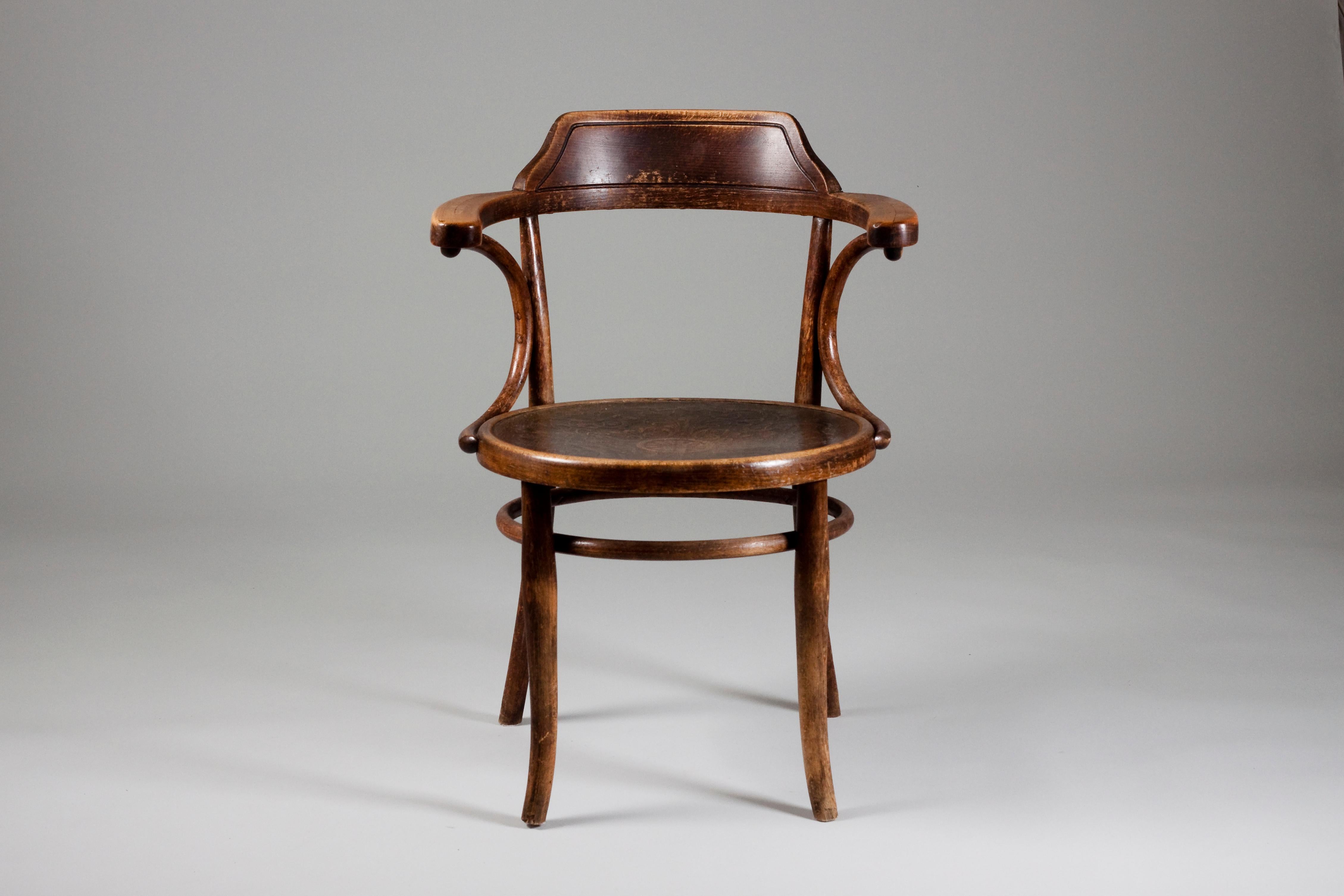 Arts and Crafts Thonet Bentwood Armchair With Decorative Seat, Vienna, Austria For Sale