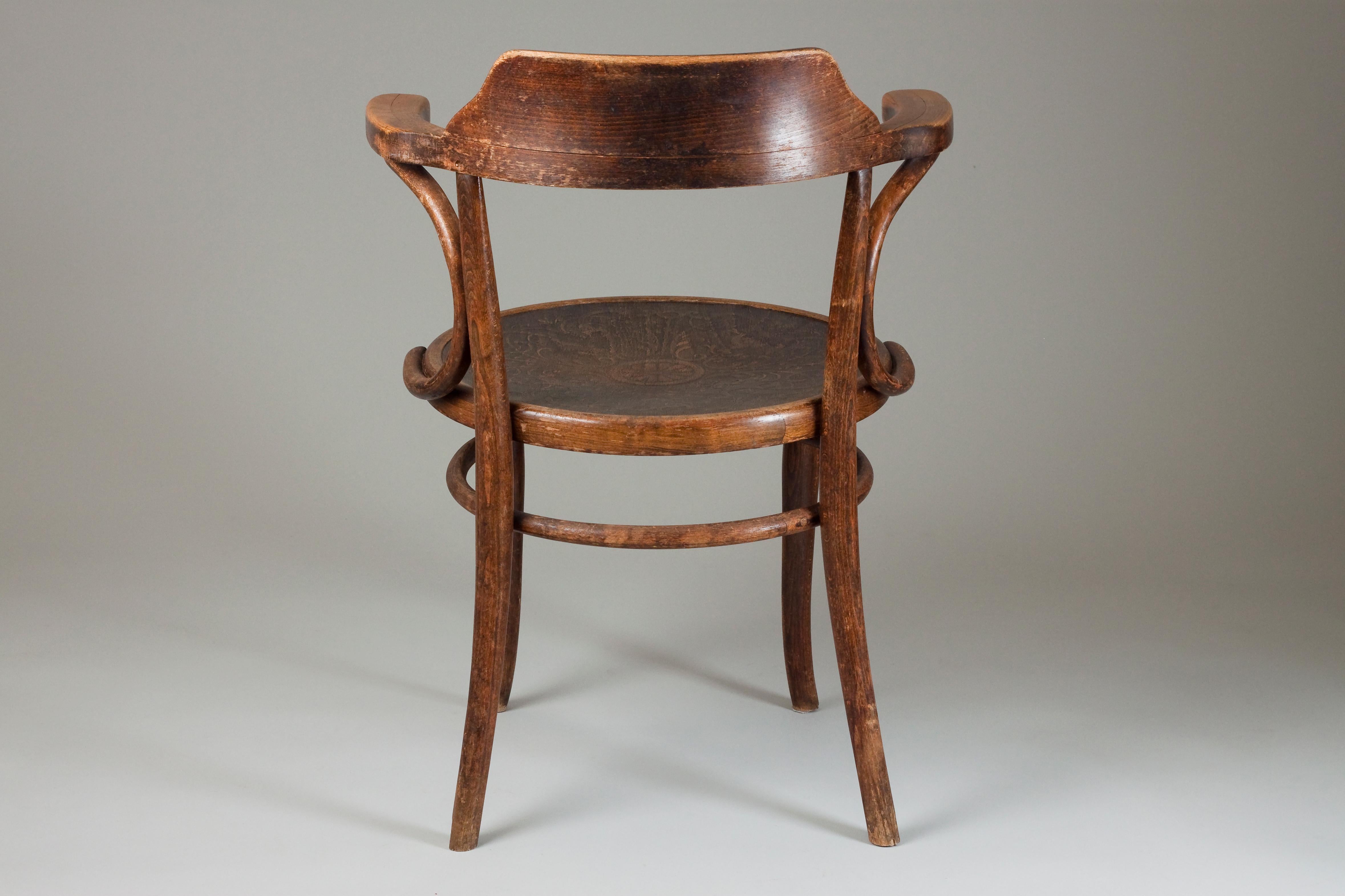 Austrian Thonet Bentwood Armchair With Decorative Seat, Vienna, Austria For Sale